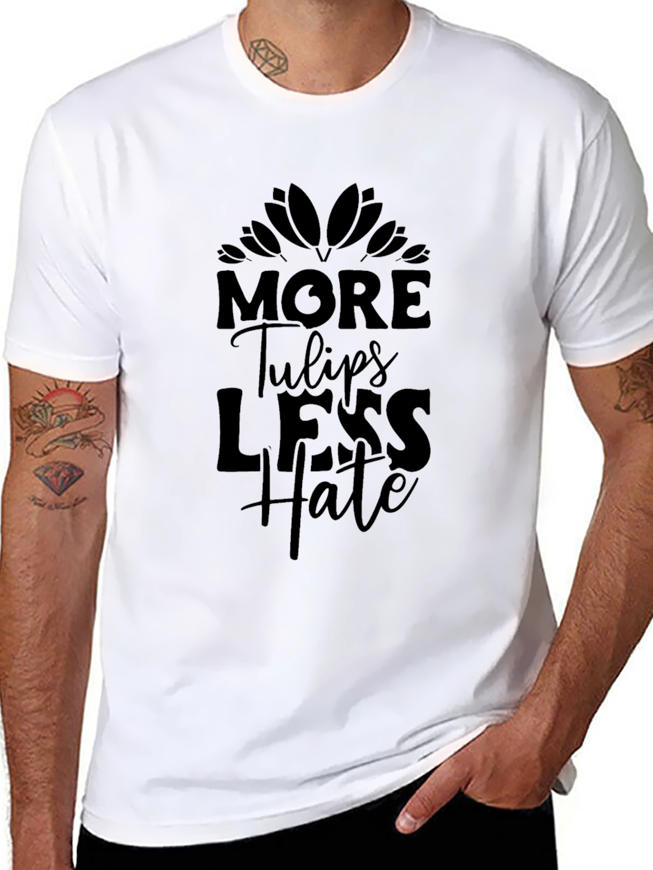 More Tulips Less Hate Black T-Shirt