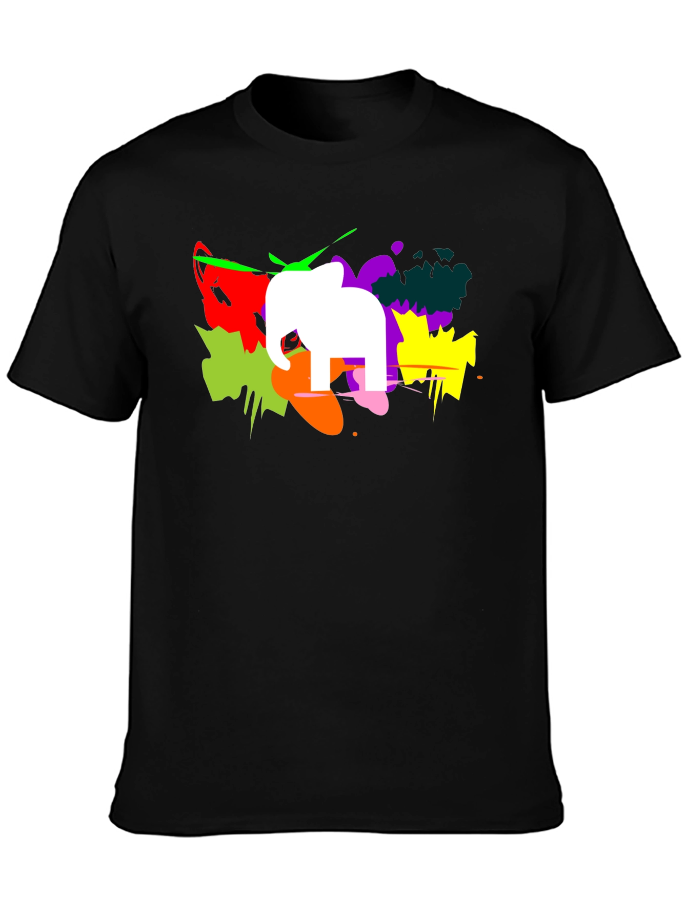 Abstract Elephant Graphic Print Black T-Shirt