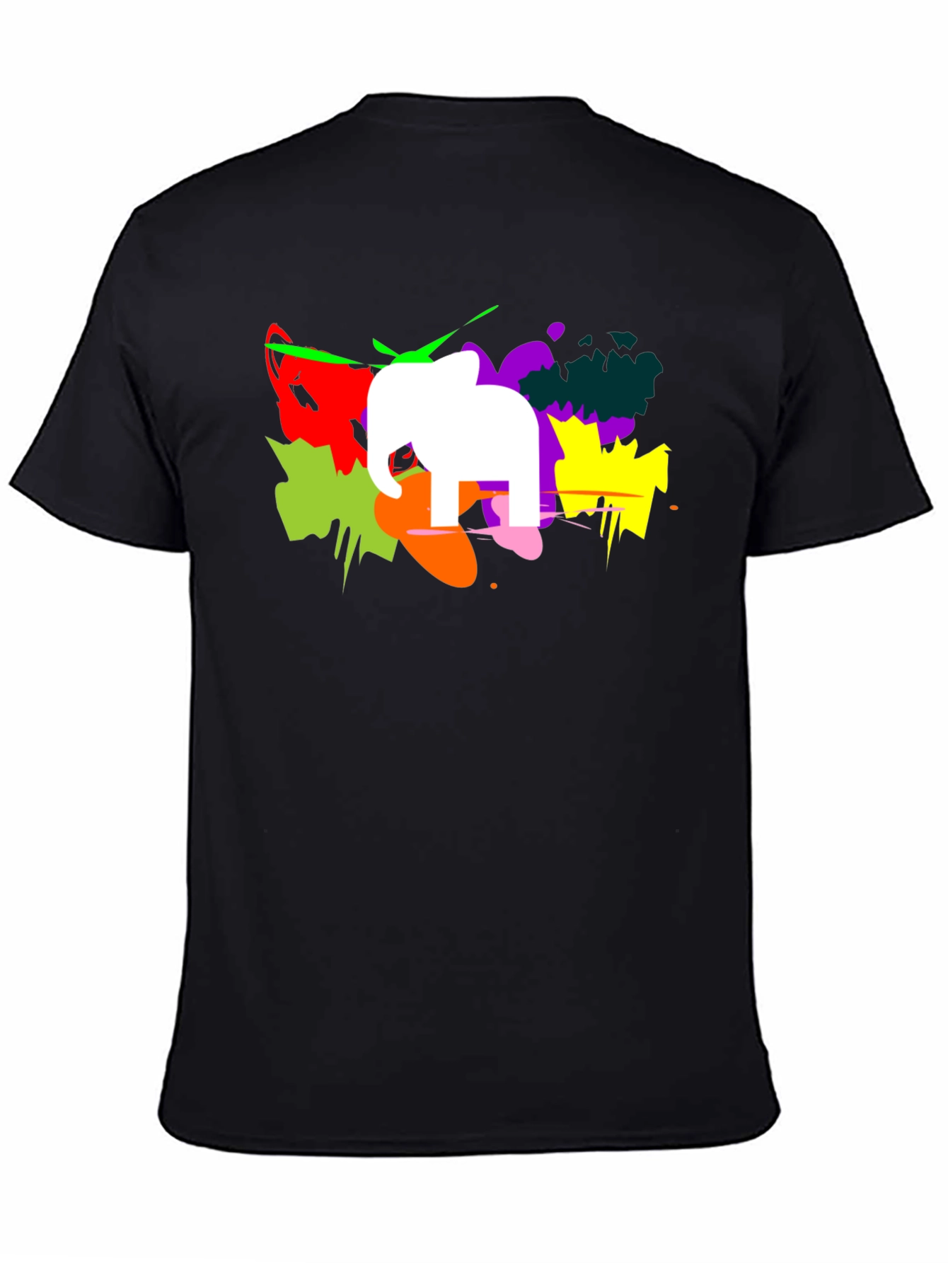 Abstract Elephant Graphic Print Black T-Shirt