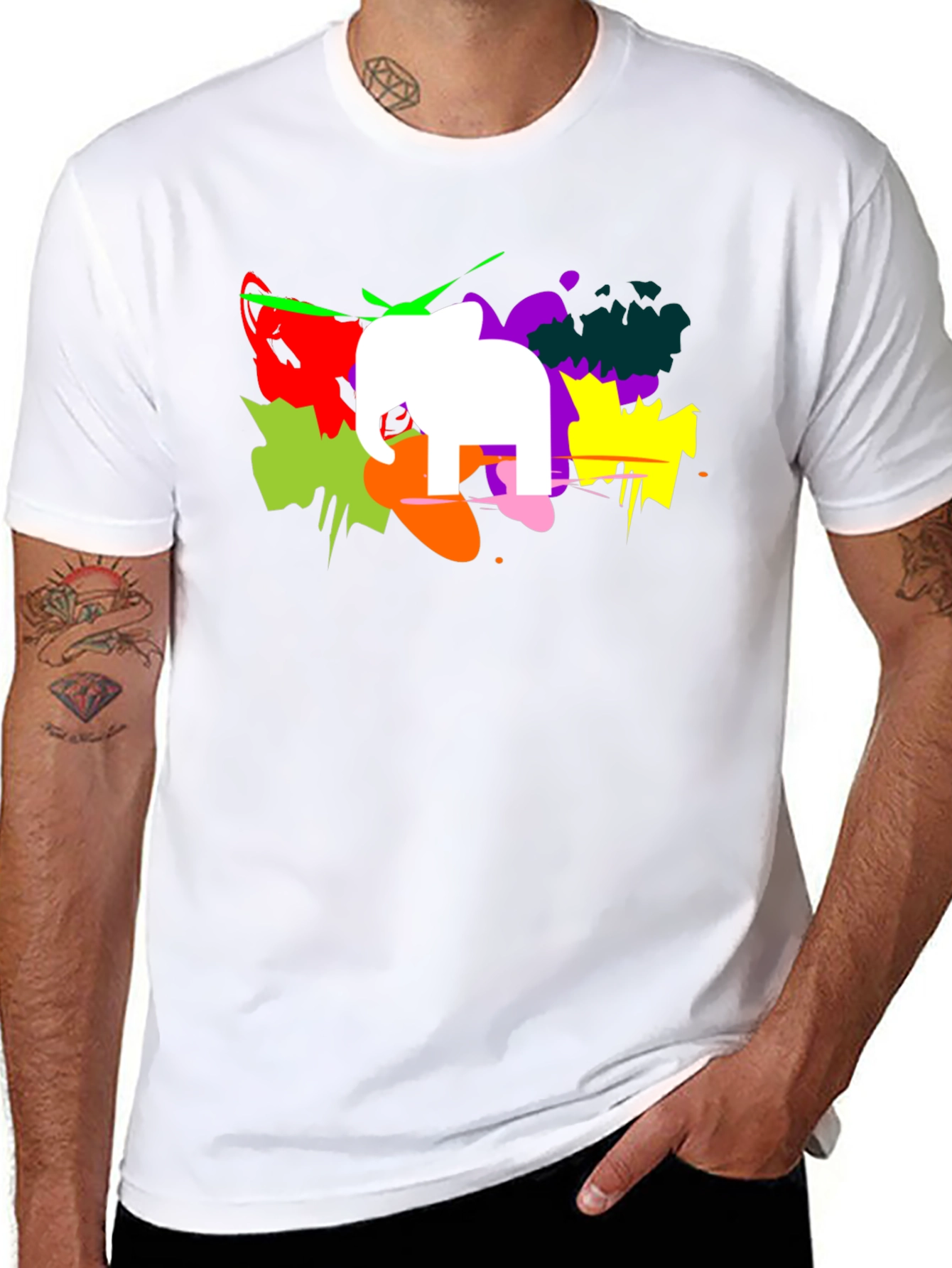 Abstract Elephant Graphic Print Black T-Shirt