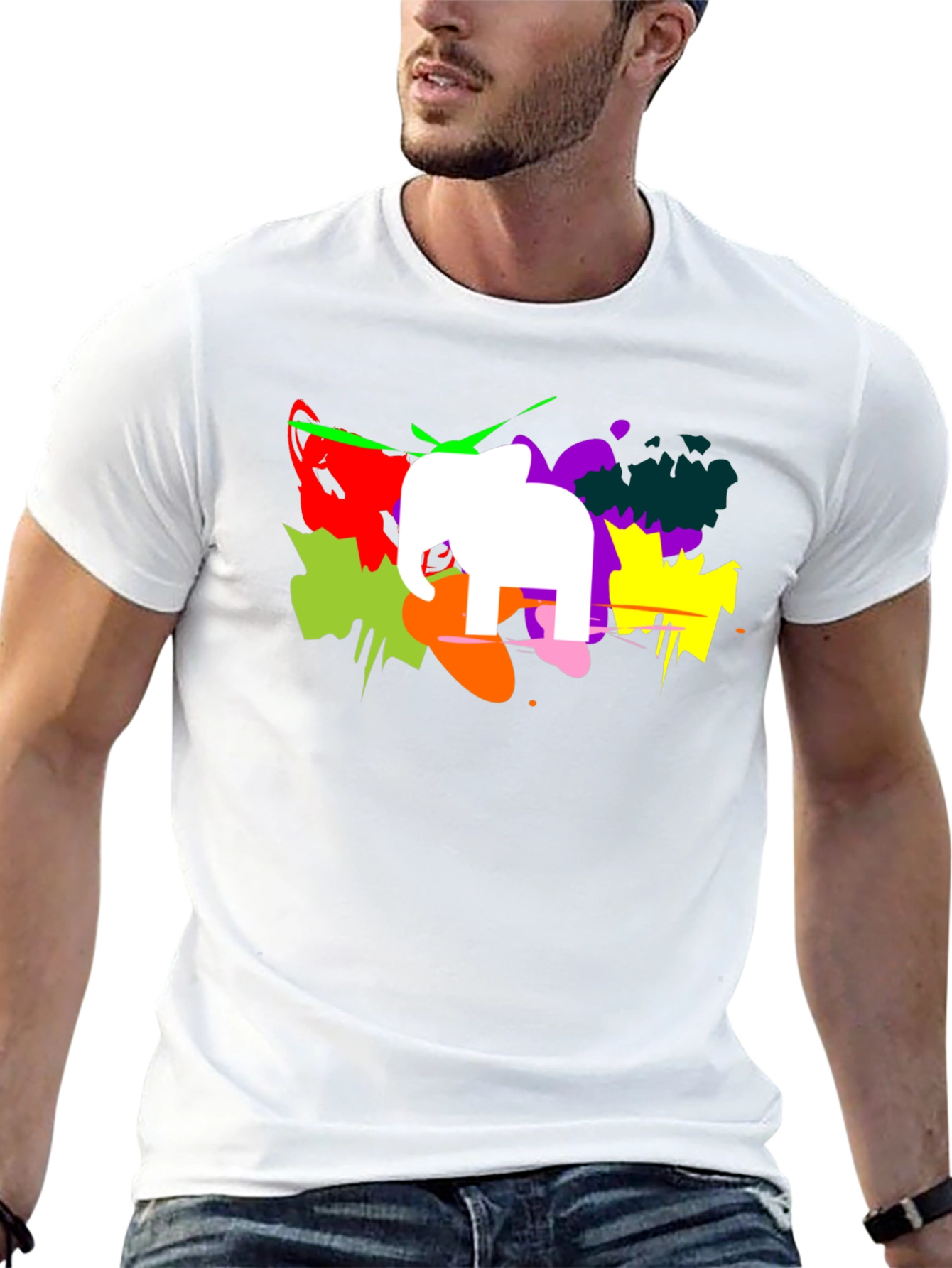 Abstract Elephant Graphic Print Black T-Shirt