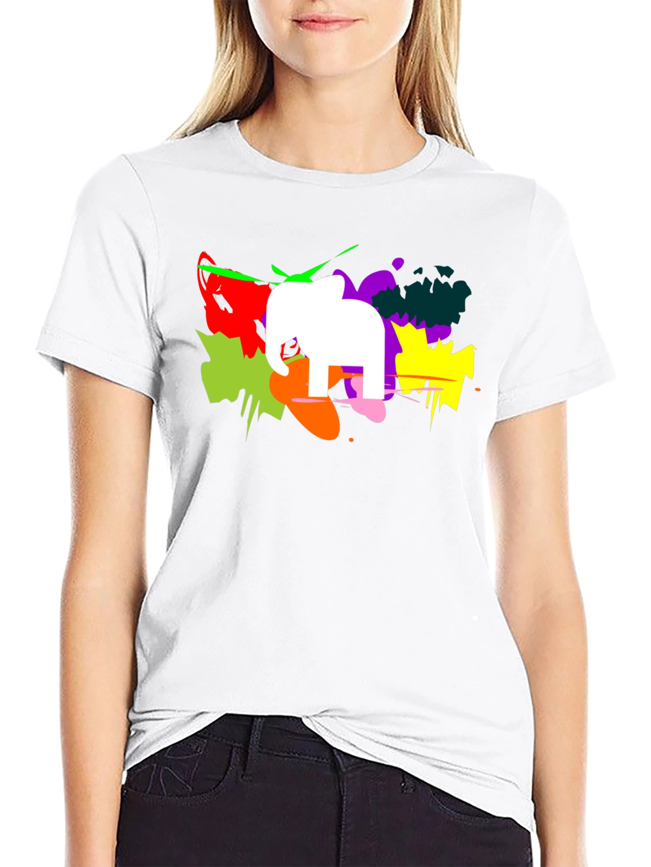 Abstract Elephant Graphic Print Black T-Shirt