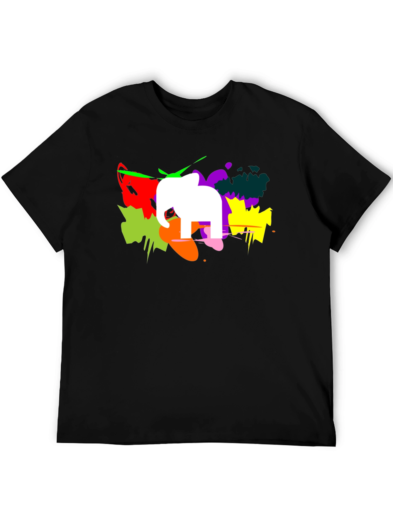 Abstract Elephant Graphic Print Black T-Shirt