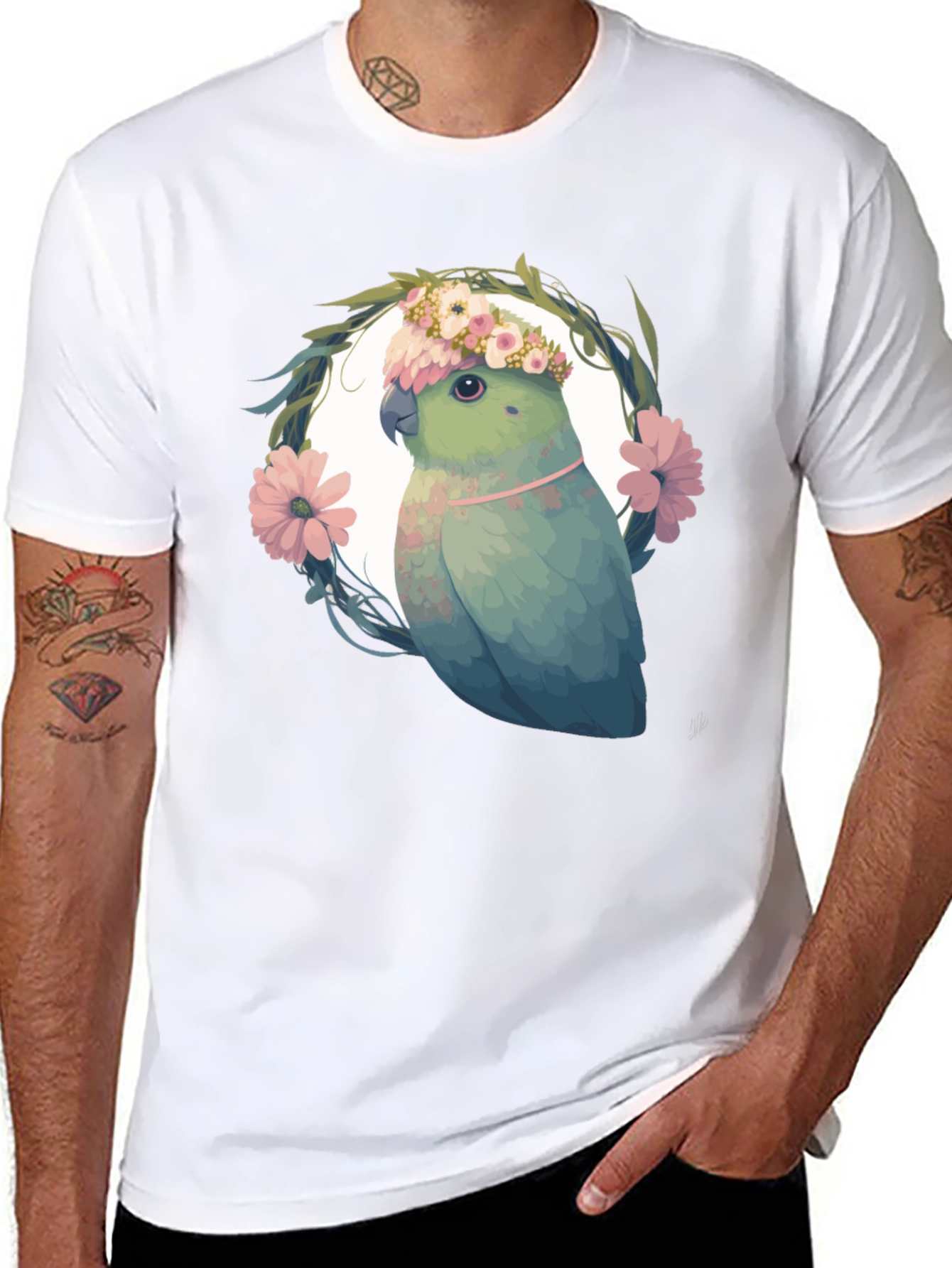 Parrot Floral Wreath Graphic Tee
