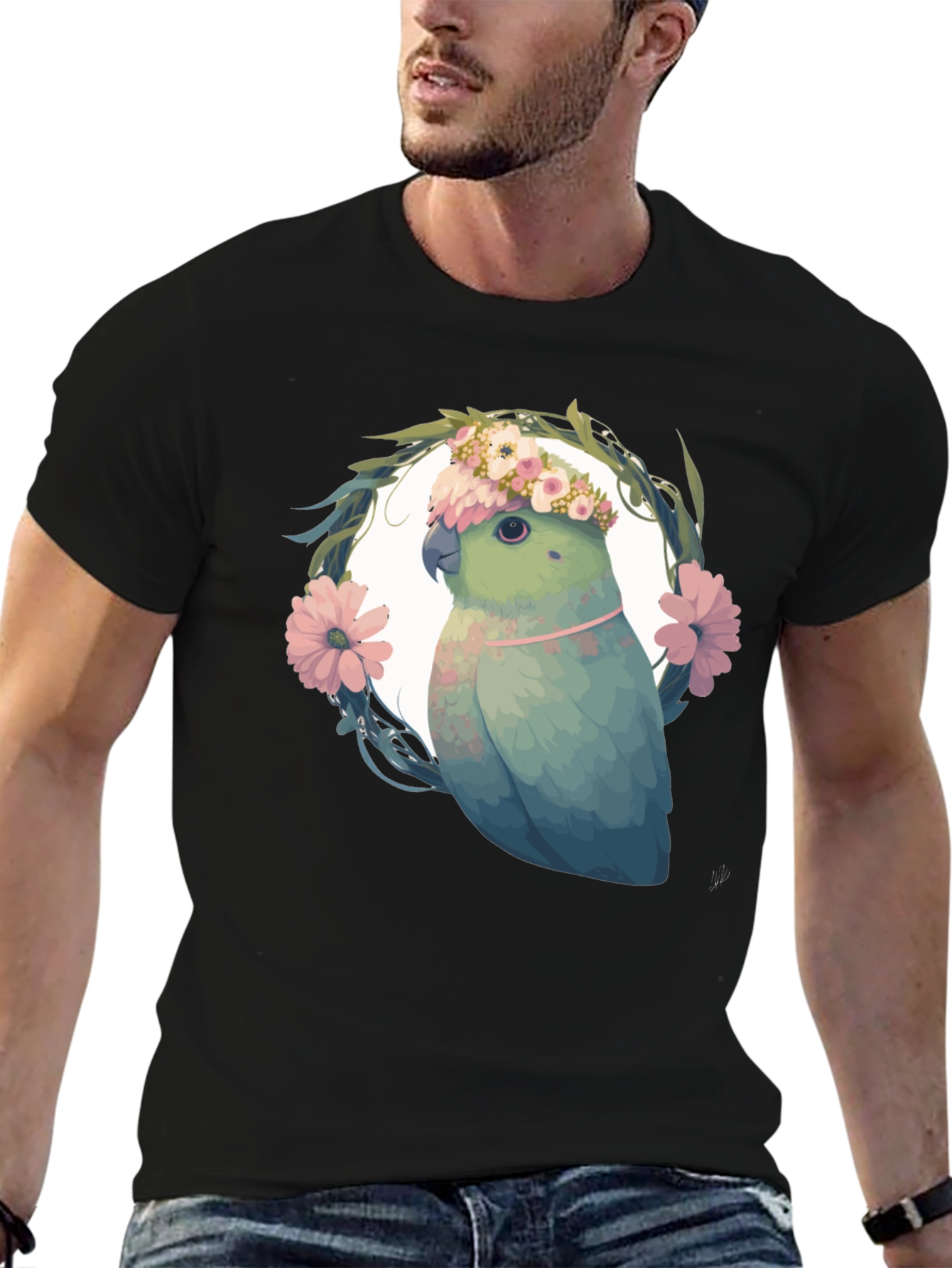 Parrot Floral Wreath Graphic Tee