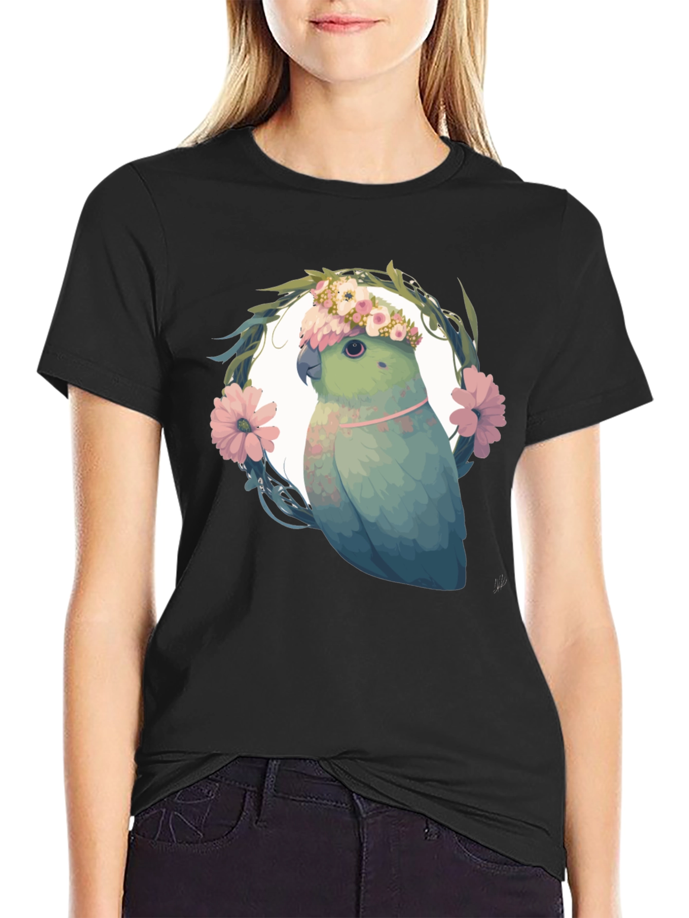 Parrot Floral Wreath Graphic Tee