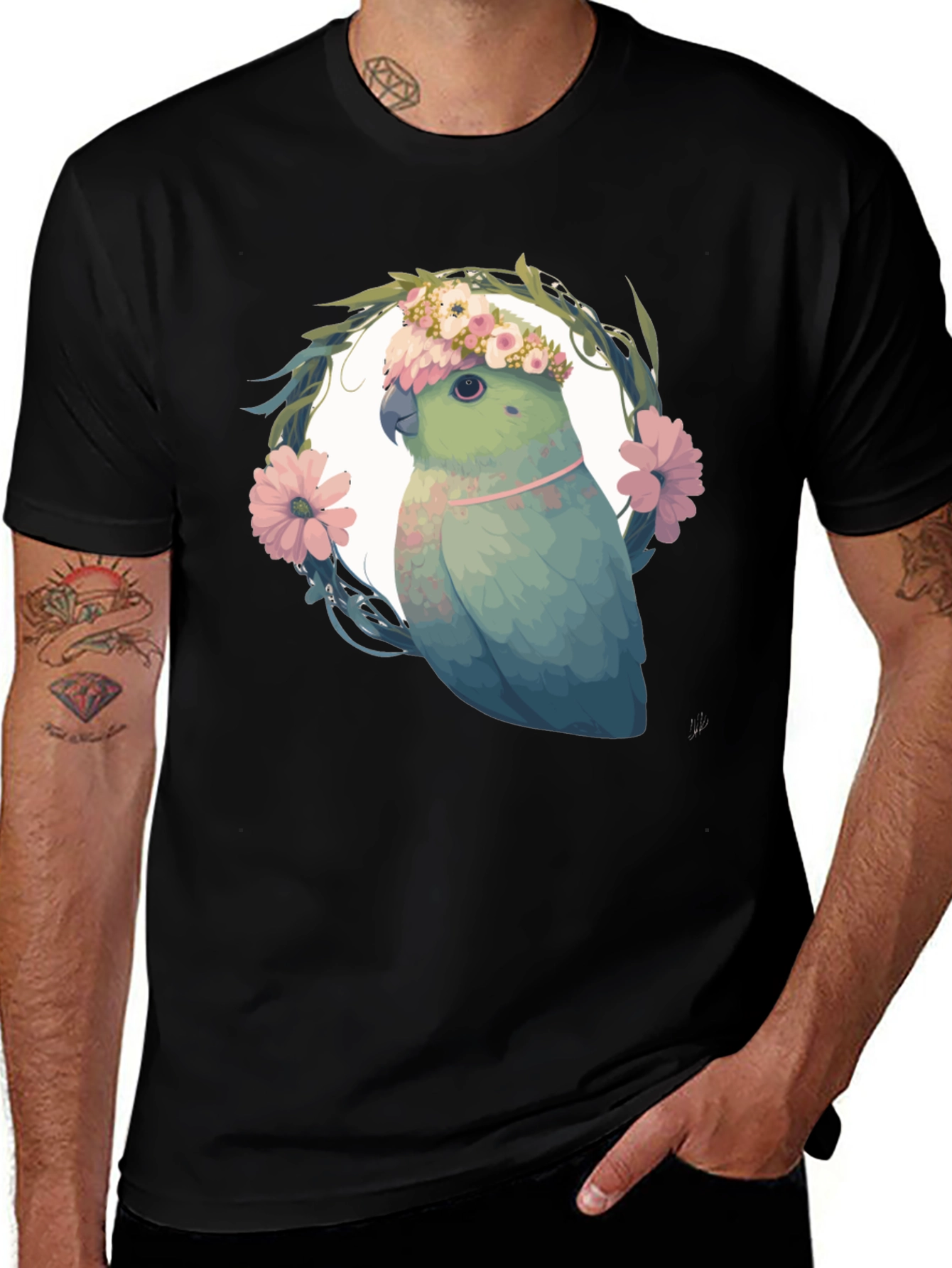 Parrot Floral Wreath Graphic Tee