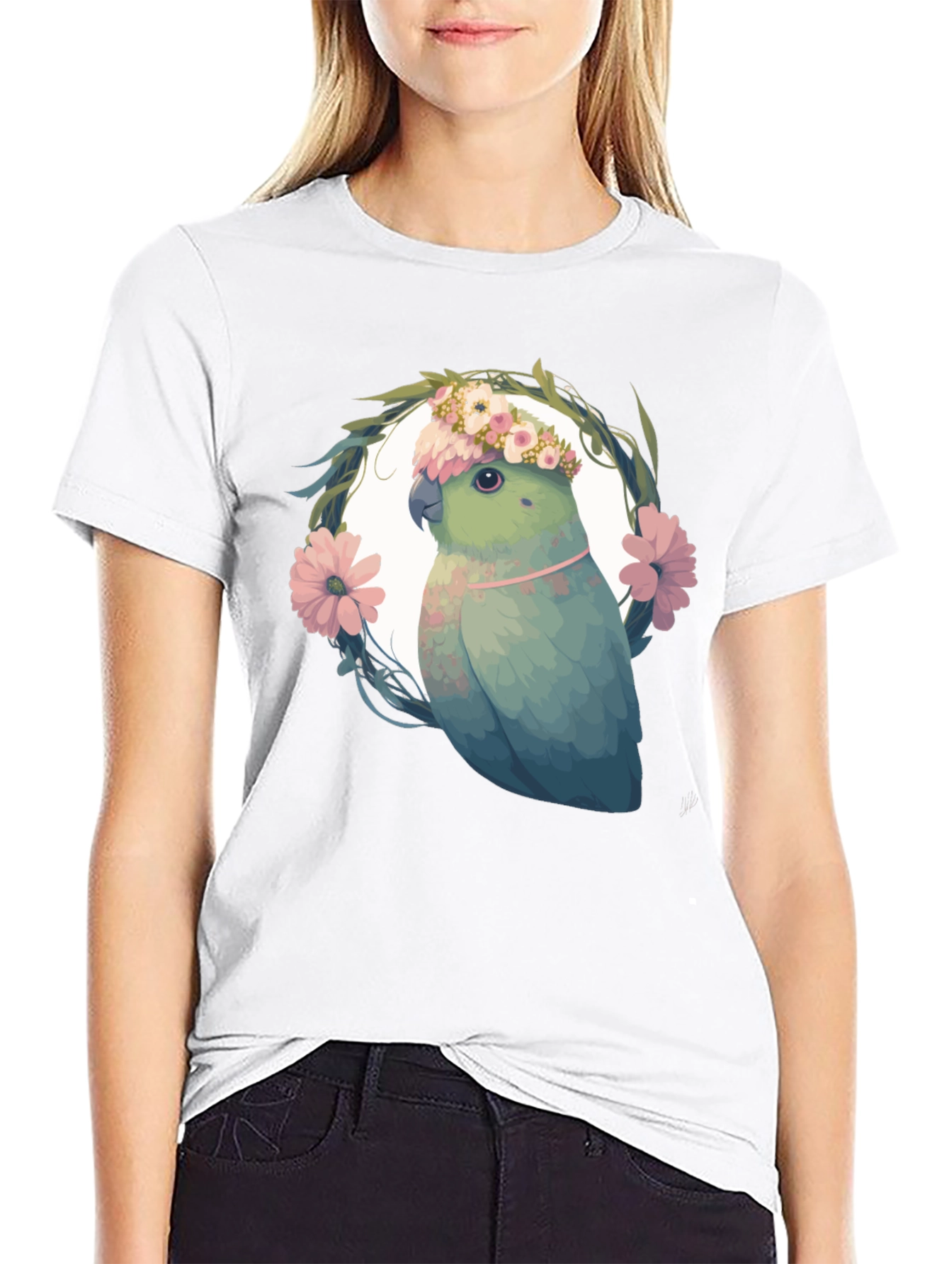 Parrot Floral Wreath Graphic Tee