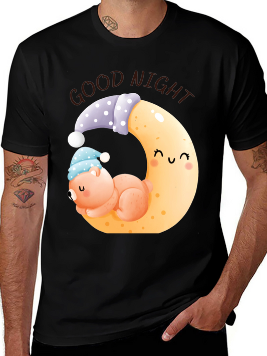 Good Night Bear Moon Graphic Black T-Shirt