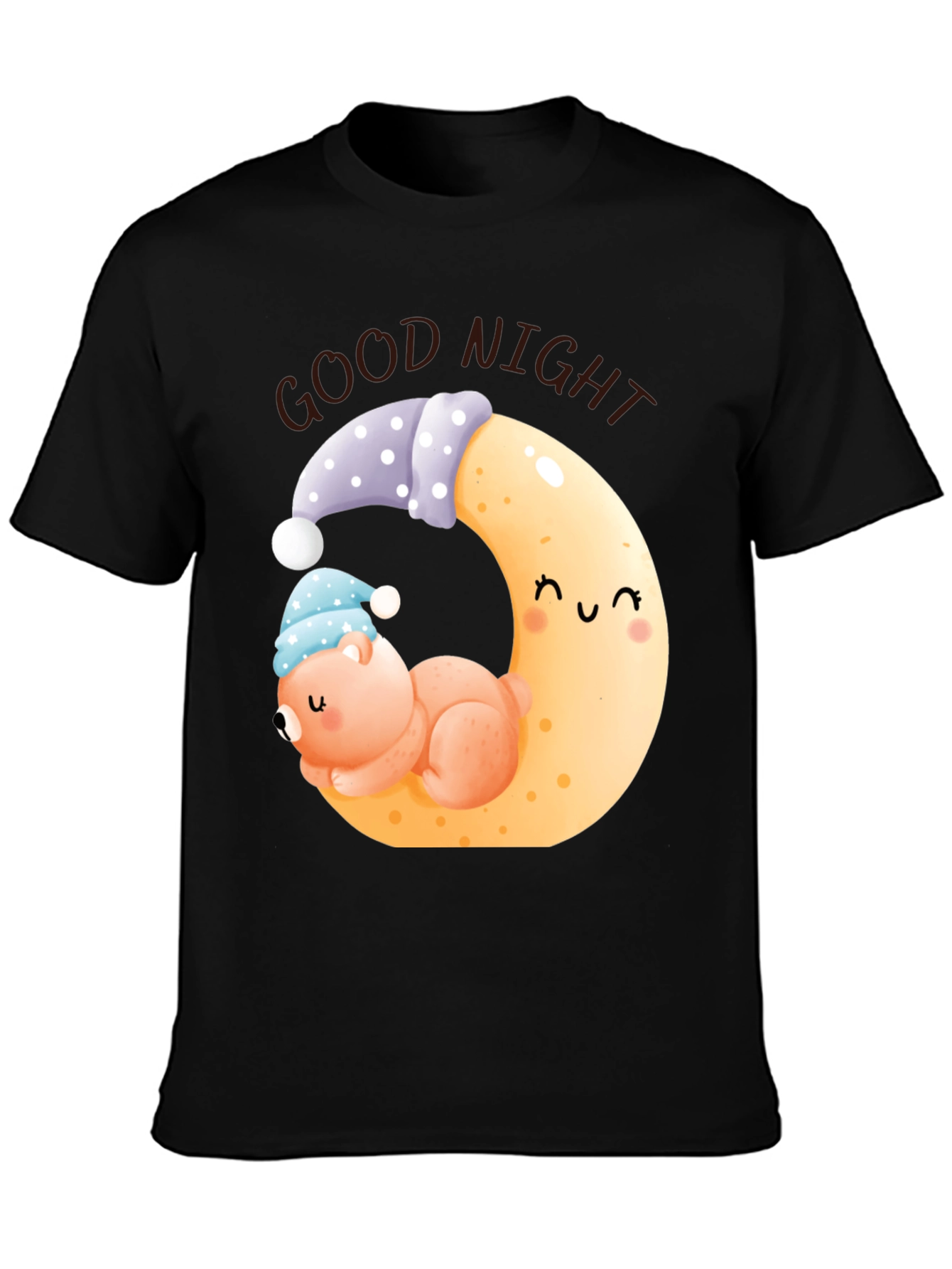 Good Night Bear Moon Graphic Black T-Shirt