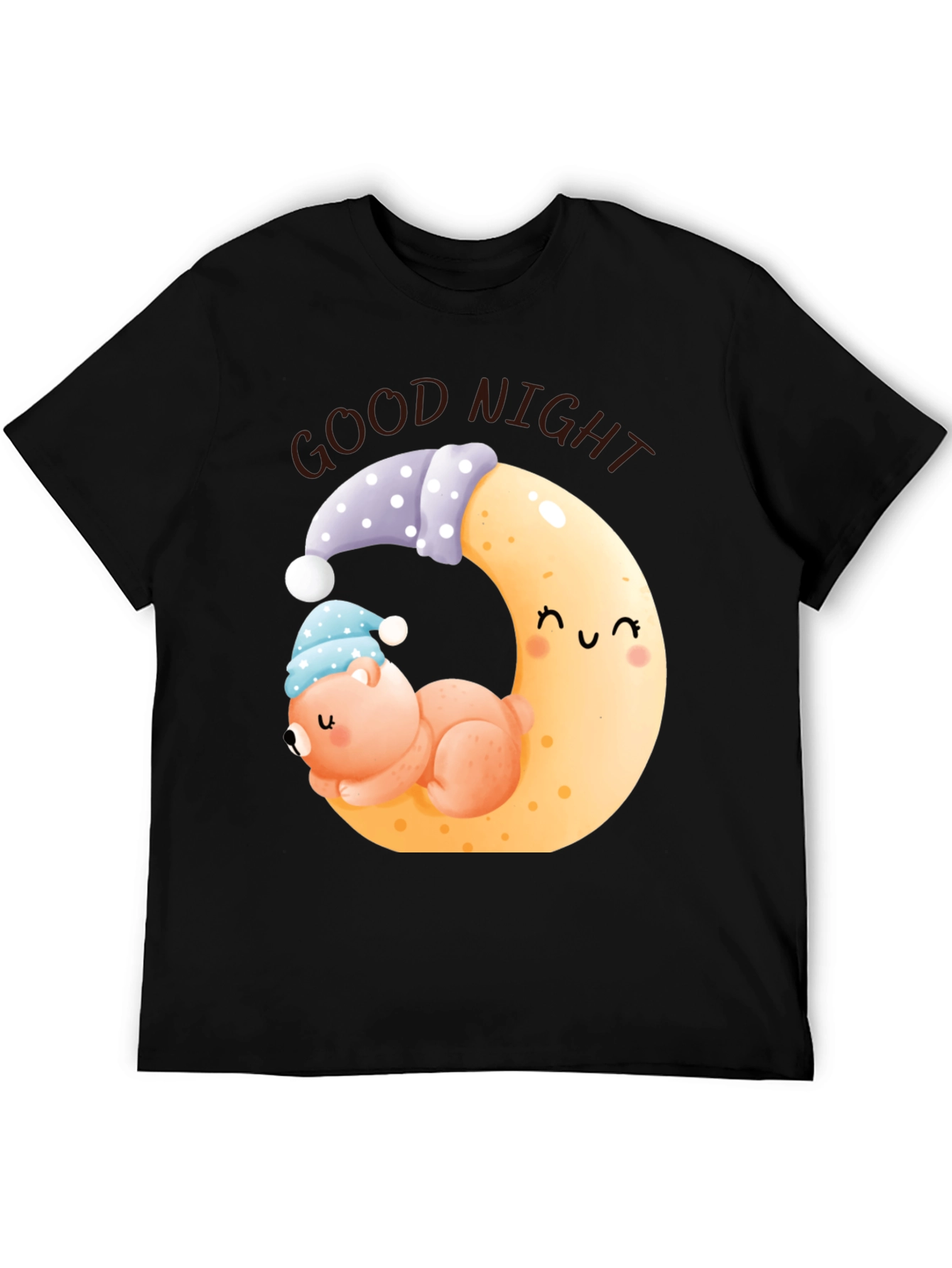 Good Night Bear Moon Graphic Black T-Shirt