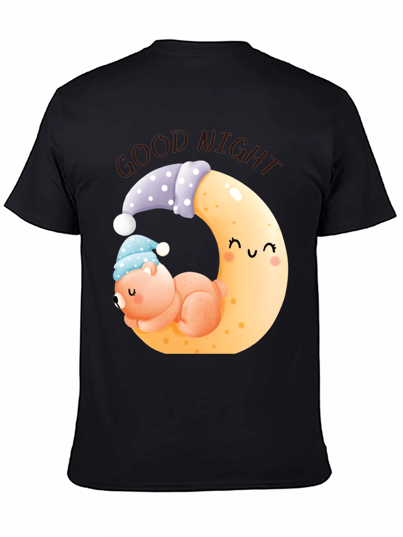 Good Night Bear Moon Graphic Black T-Shirt
