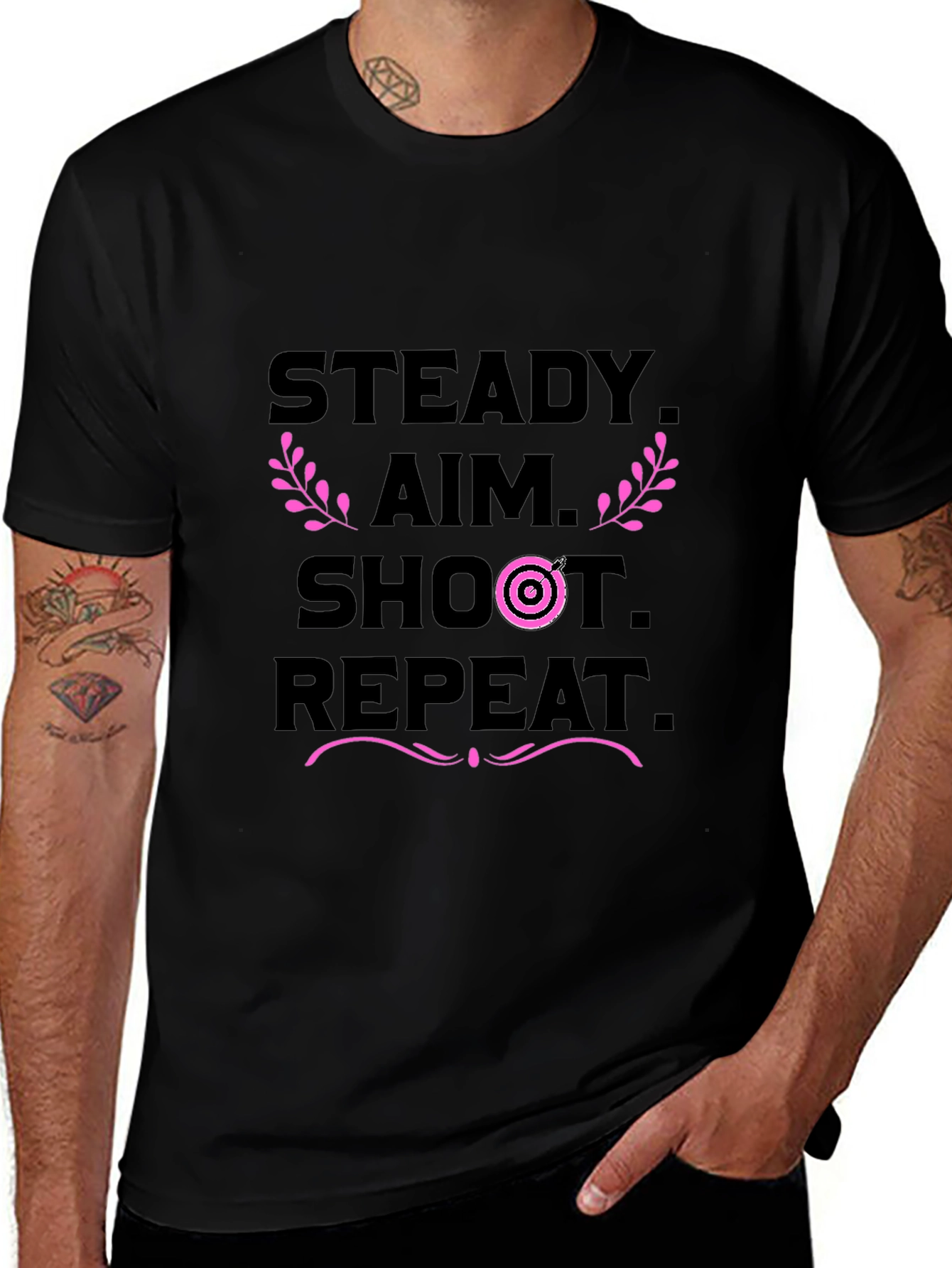 Steady Aim Shoot Repeat Black T-Shirt