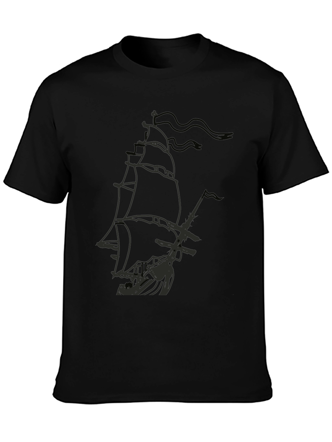 Black Pirate Ship Graphic T-Shirt