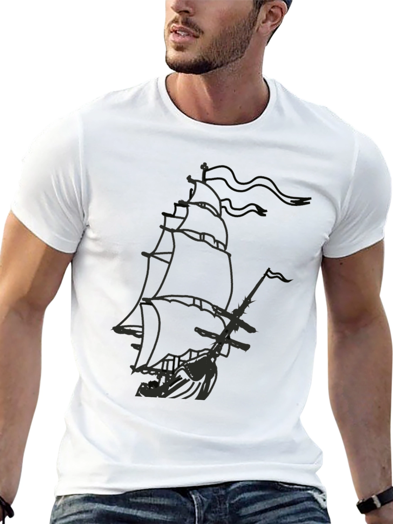 Black Pirate Ship Graphic T-Shirt