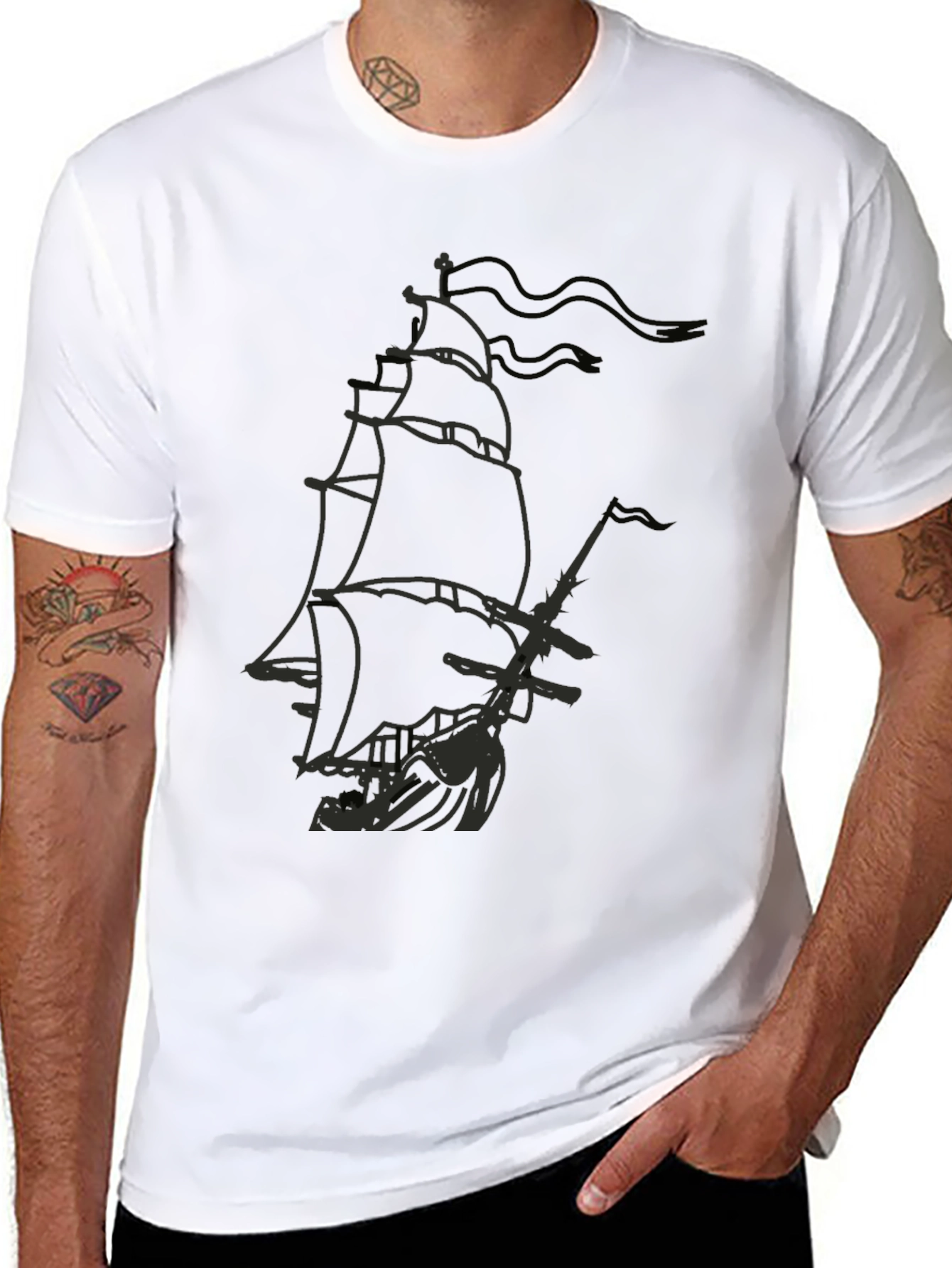 Black Pirate Ship Graphic T-Shirt