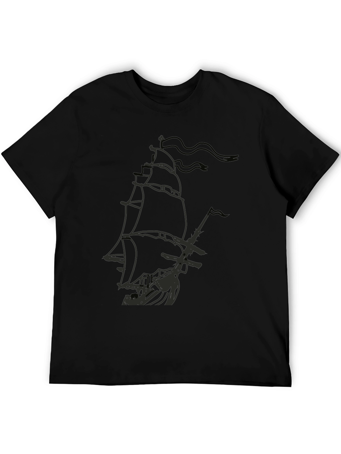 Black Pirate Ship Graphic T-Shirt