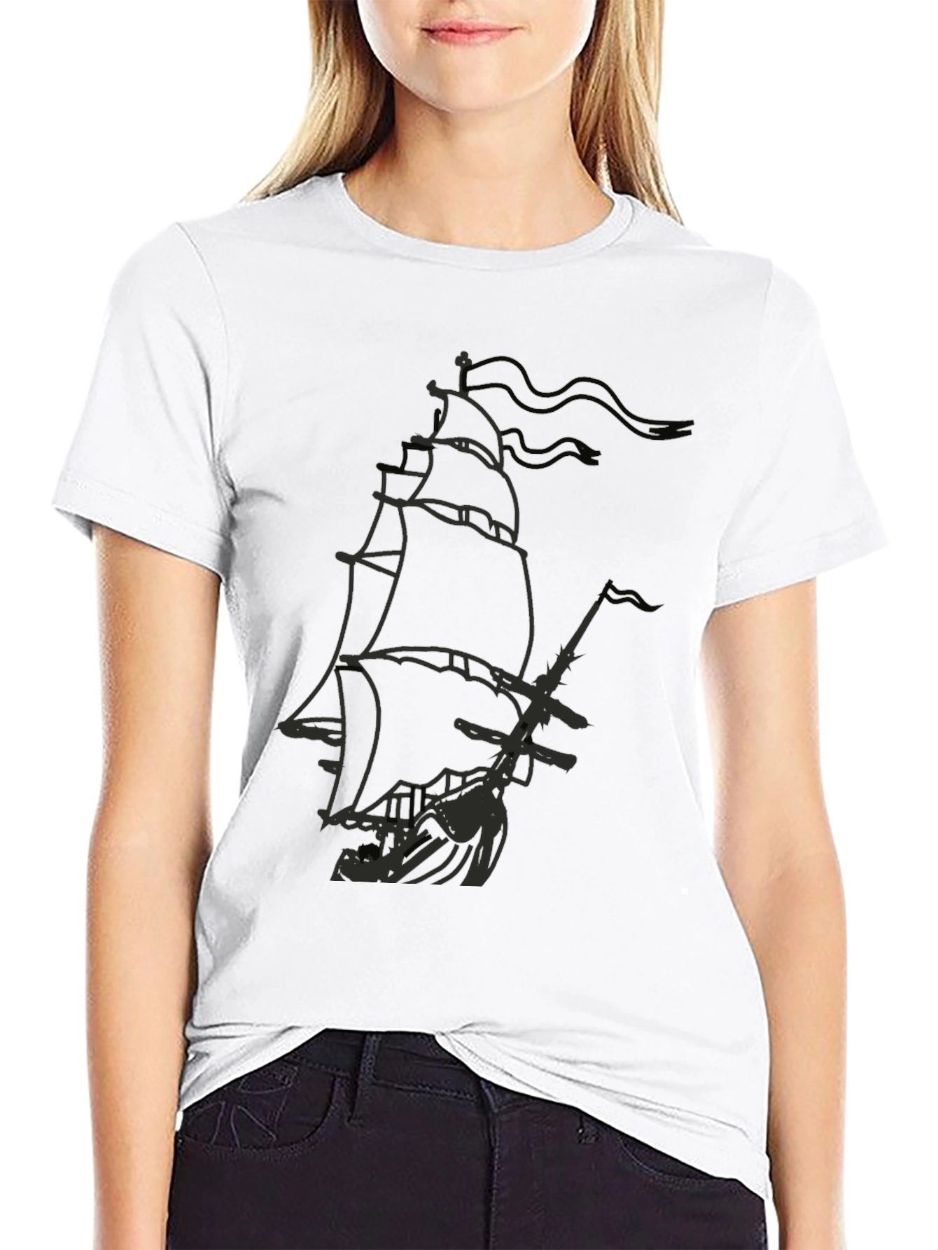 Black Pirate Ship Graphic T-Shirt