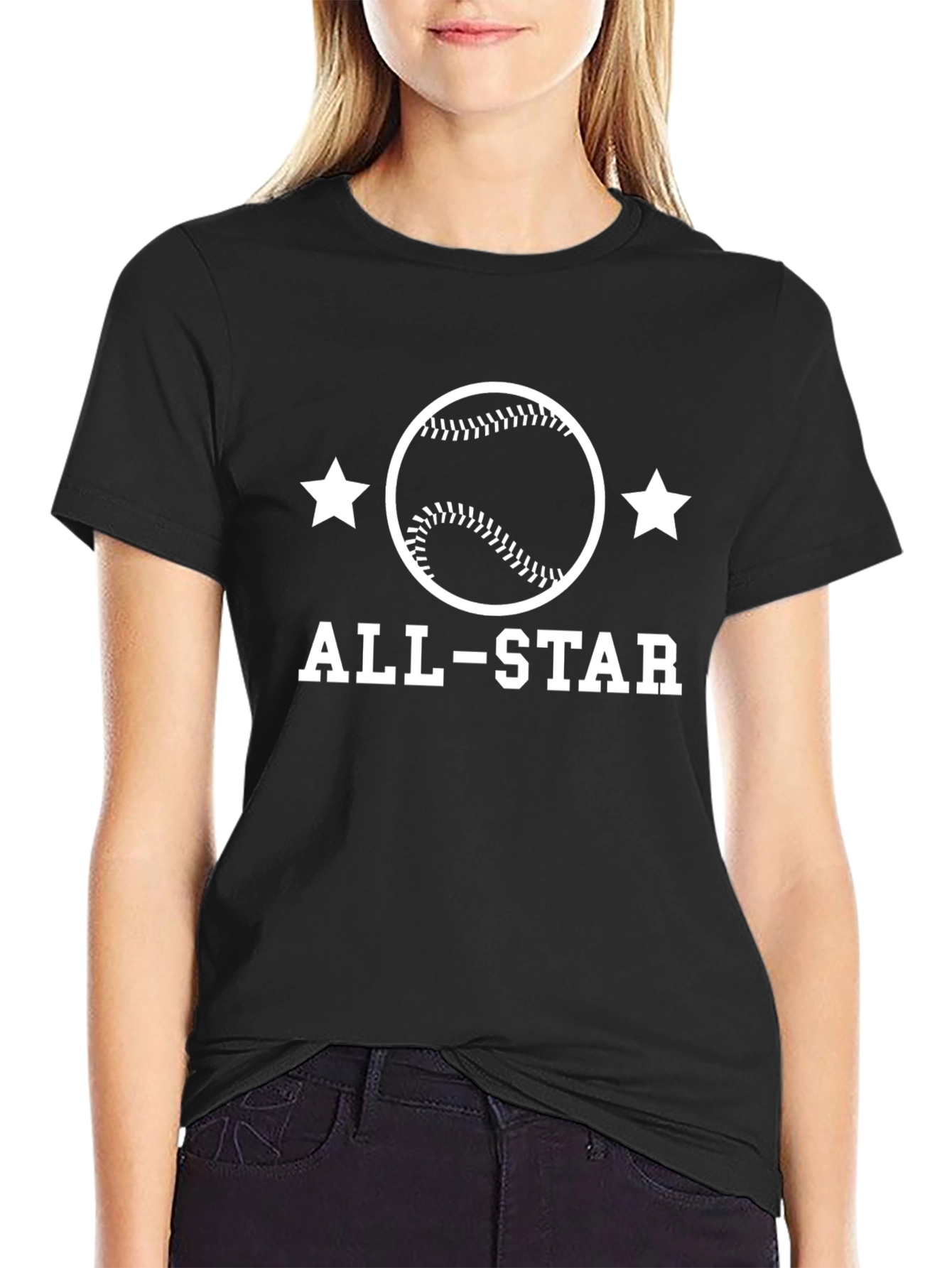 All-Star Baseball Graphic Tee - Black Cotton Shirt