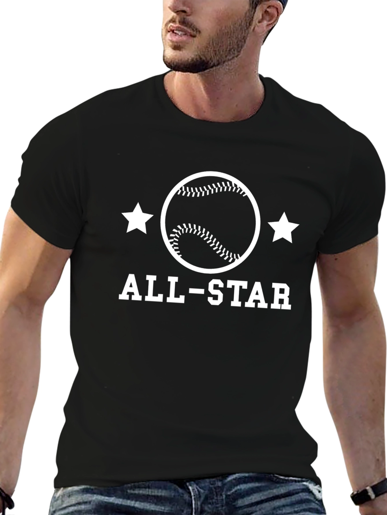 All-Star Baseball Graphic Tee - Black Cotton Shirt