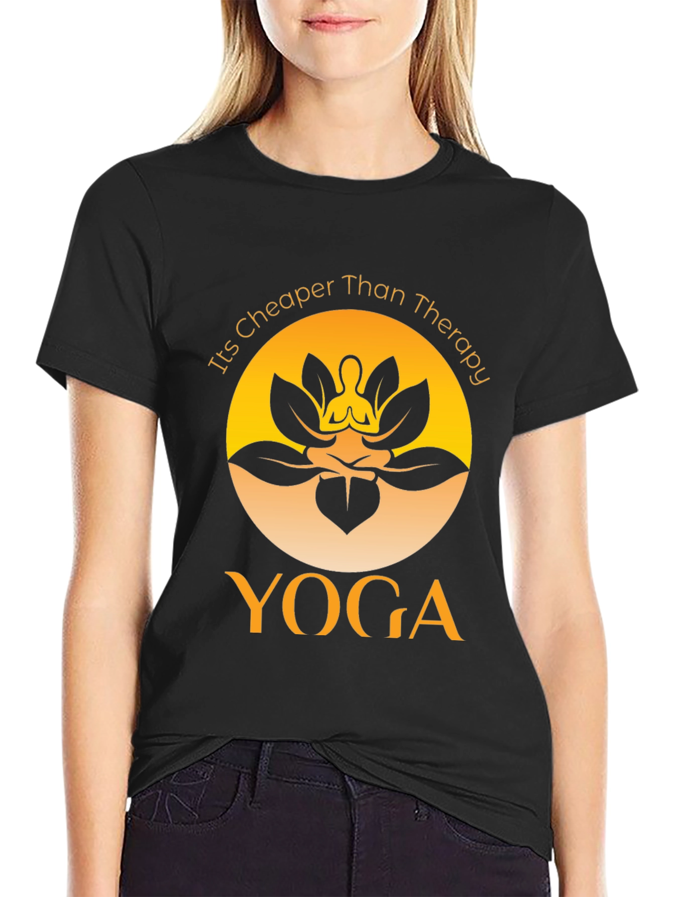 Yoga Cheaper Than Therapy Black Graphic Tee