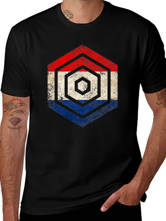Patriotic Hexagon T-Shirt - Red White and Blue Graphic Tee