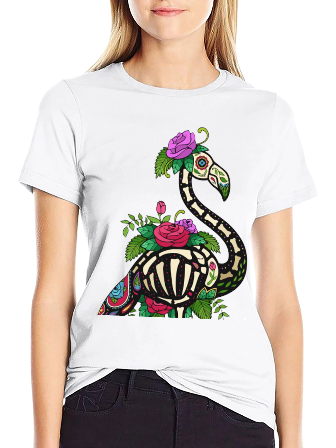 Skeleton Flamingo Graphic Tee - Black