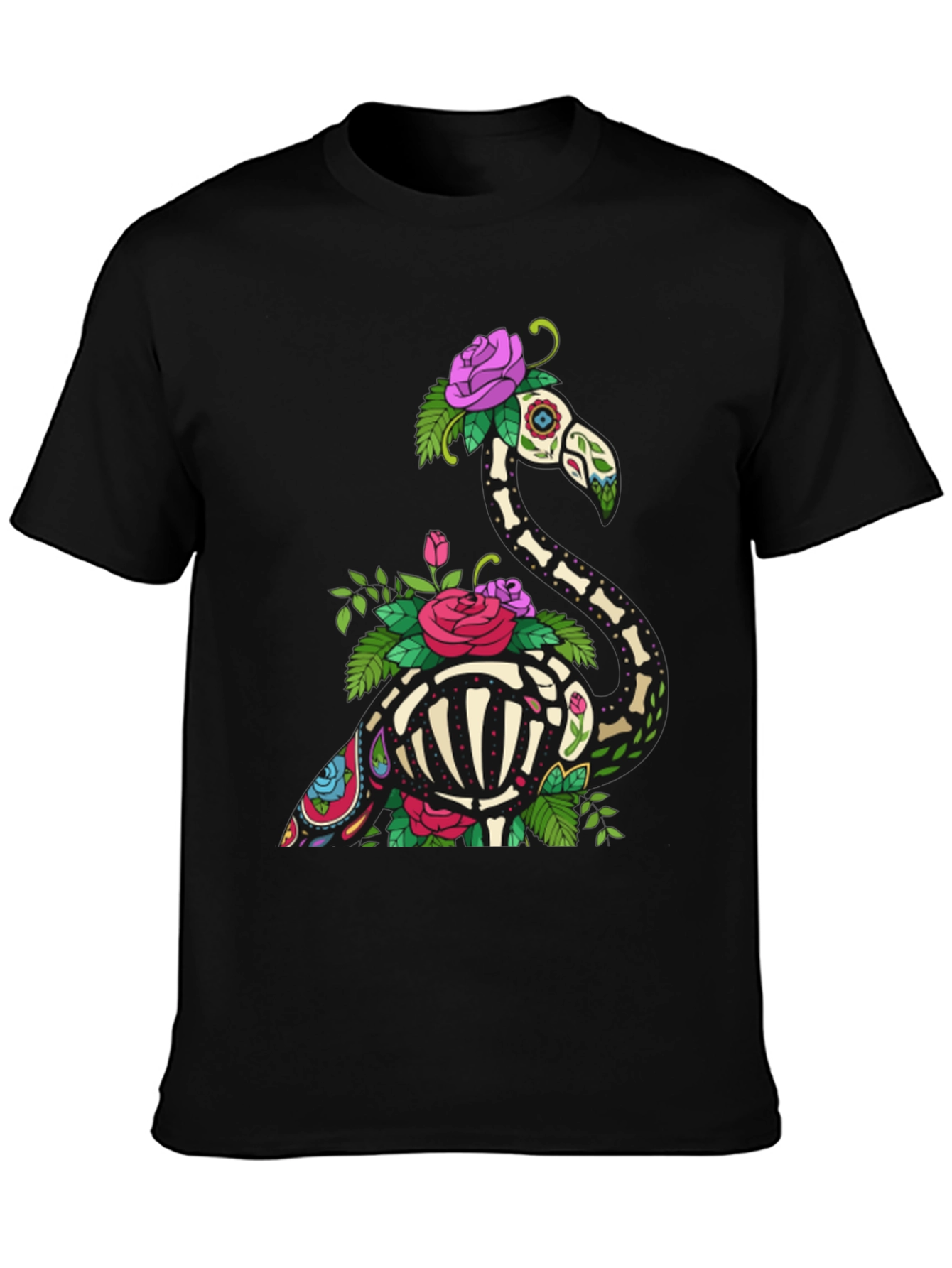 Skeleton Flamingo Graphic Tee - Black