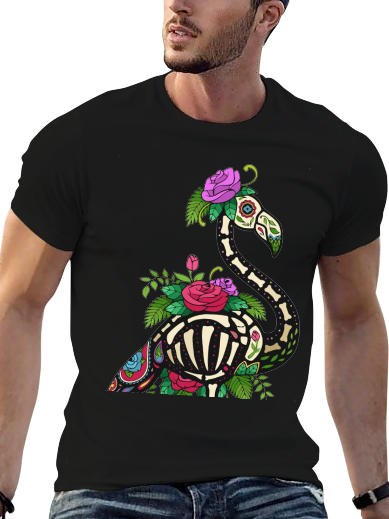 Skeleton Flamingo Graphic Tee - Black