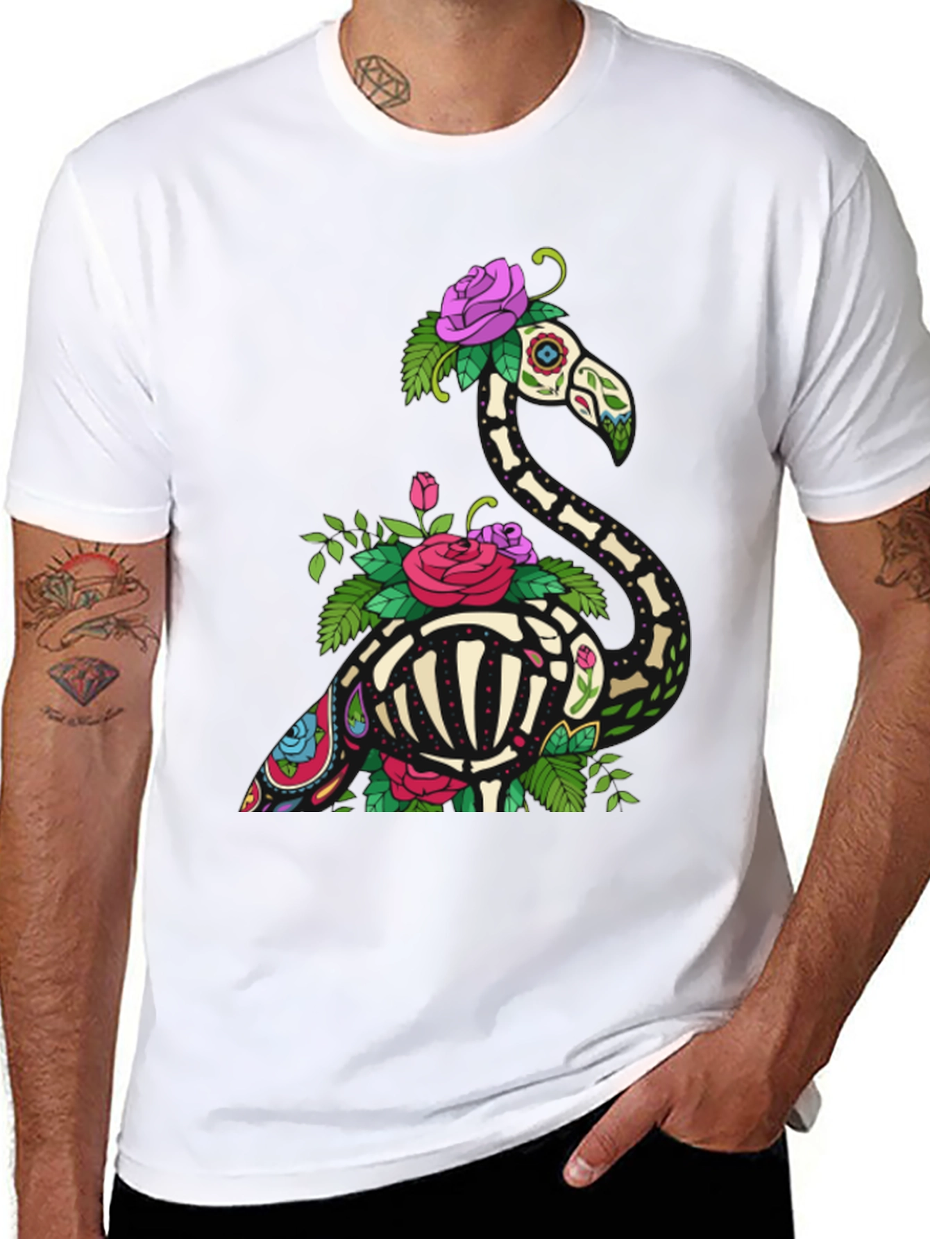 Skeleton Flamingo Graphic Tee - Black