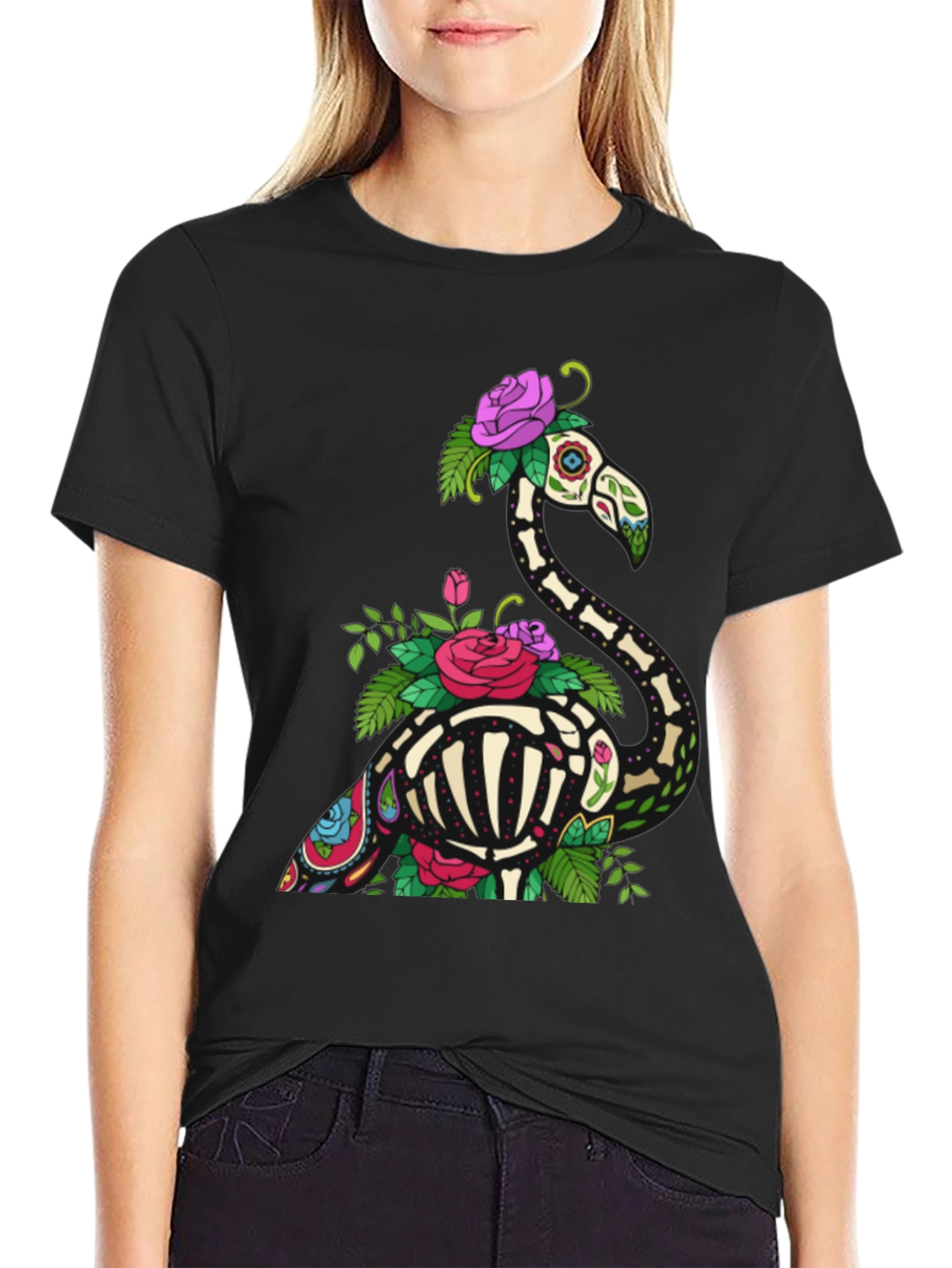 Skeleton Flamingo Graphic Tee - Black