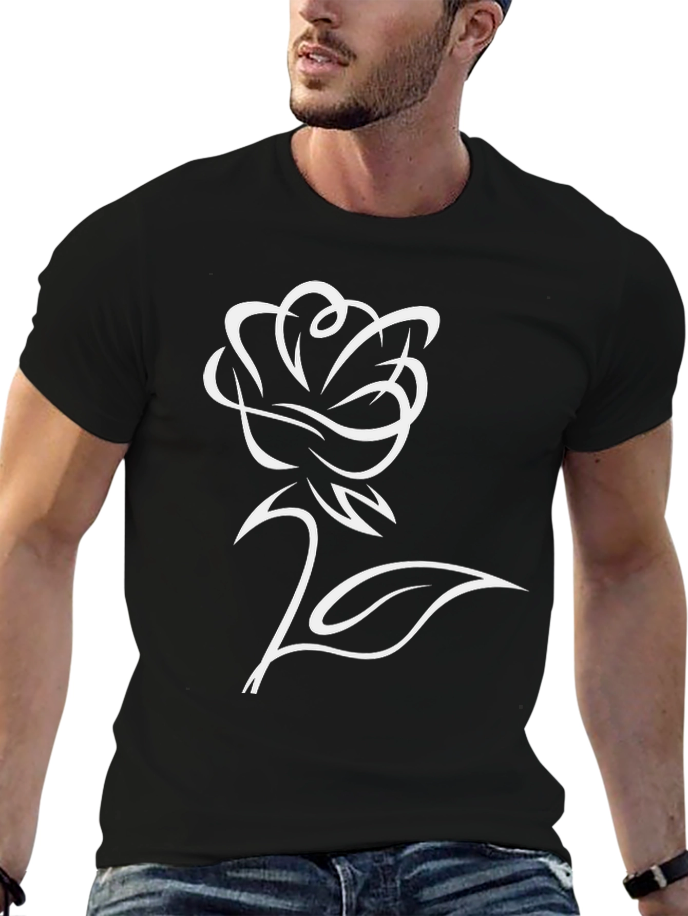 Black Rose Graphic Tee - Stylish Mens T-Shirt