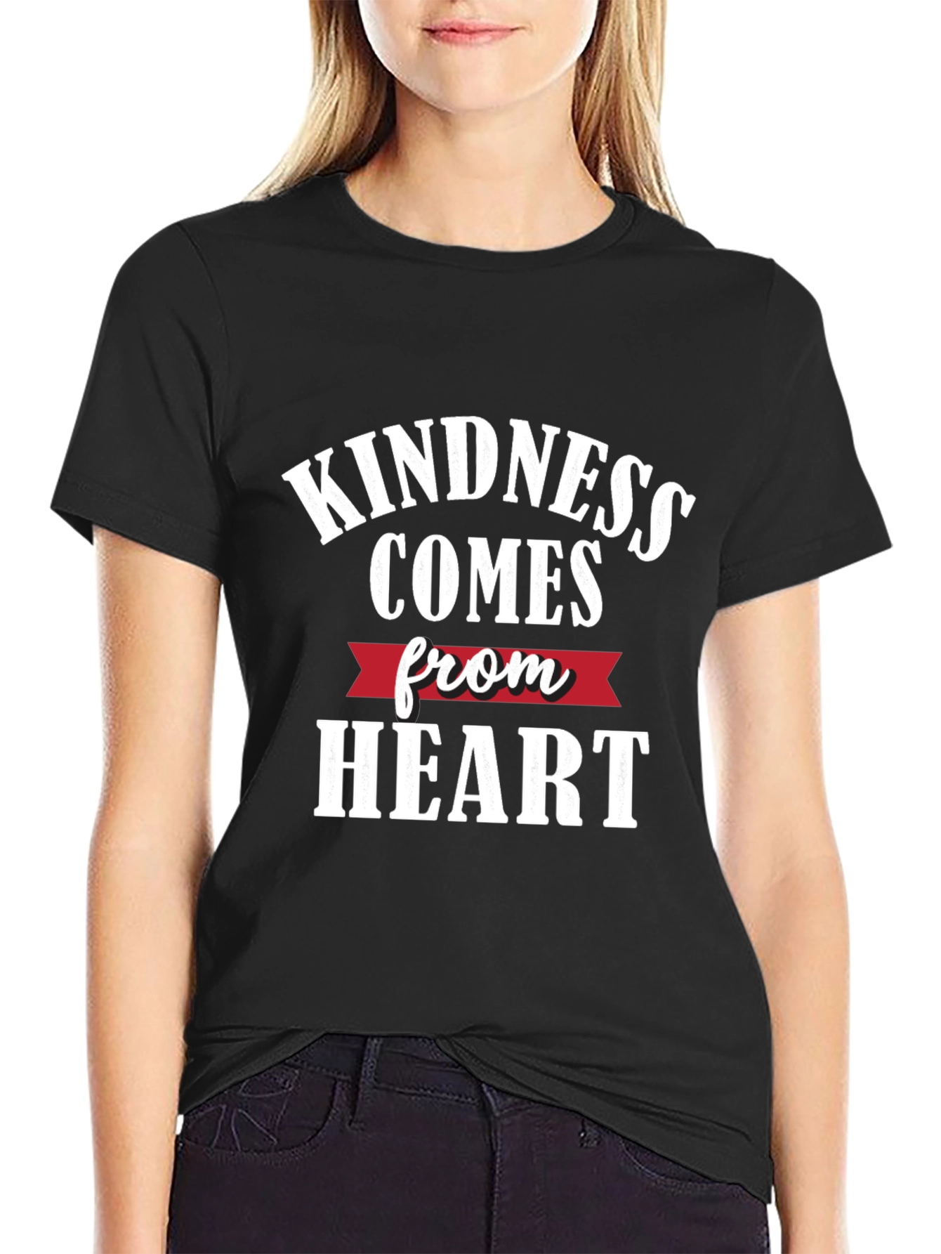 Kindness Comes From Heart Black Graphic Tee