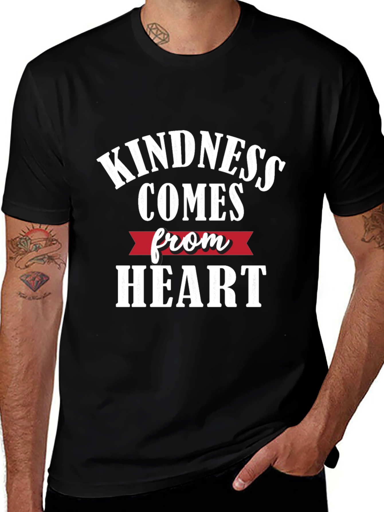 Kindness Comes From Heart Black Graphic Tee