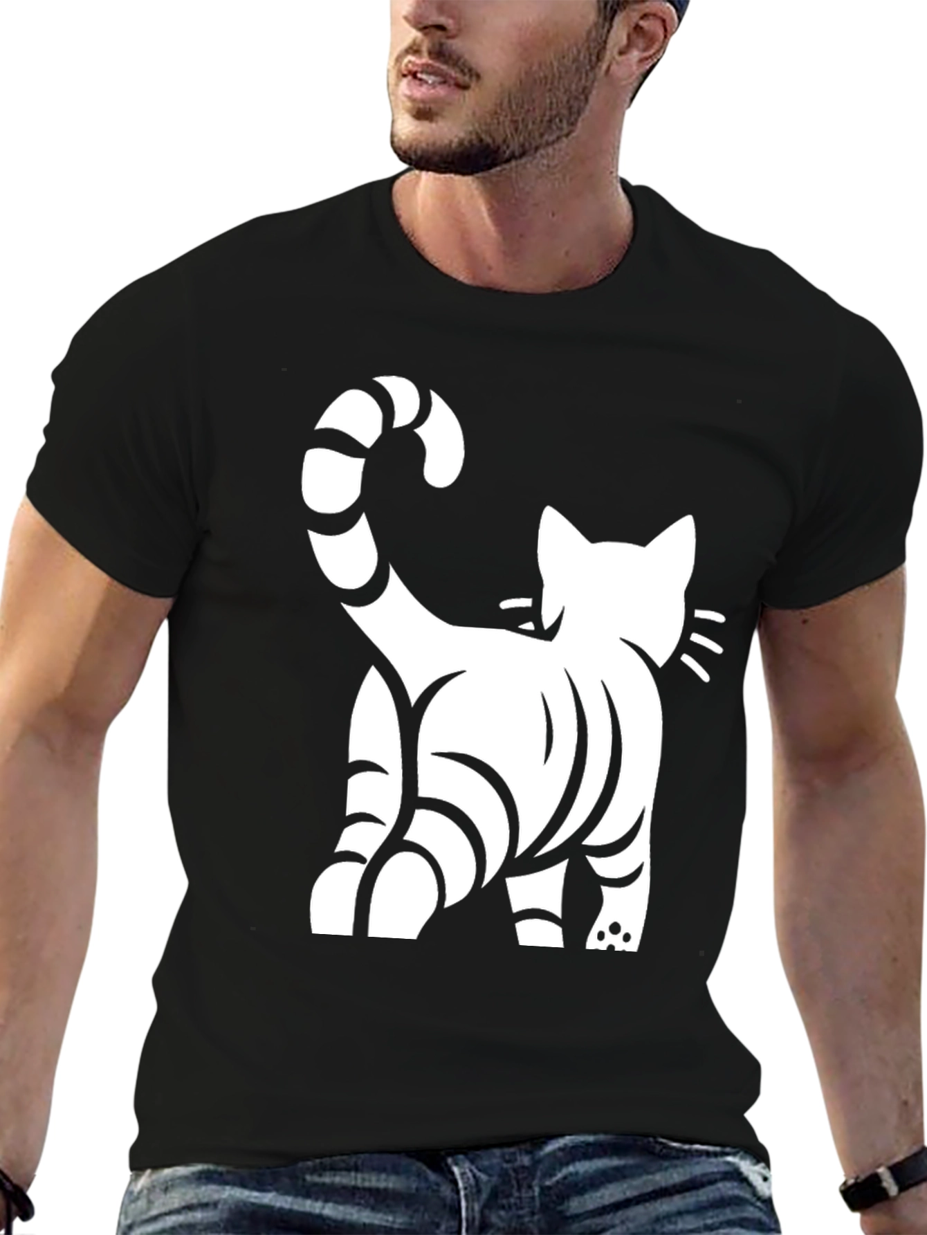 Cool Cat Back Print Black T-Shirt