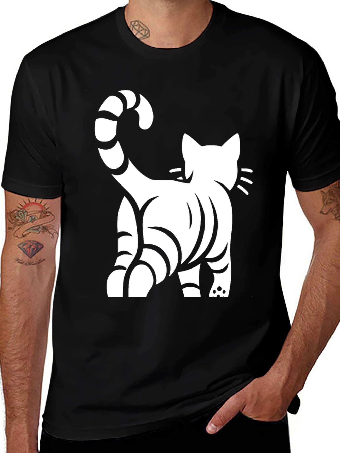 Cool Cat Back Print Black T-Shirt