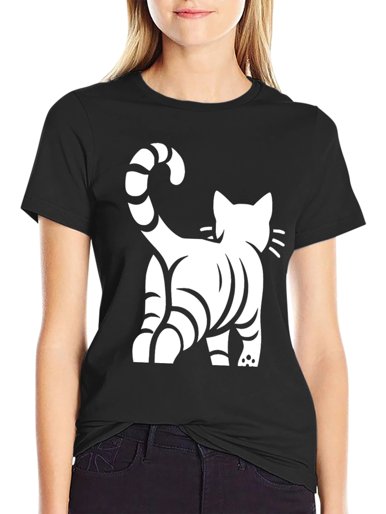 Cool Cat Back Print Black T-Shirt
