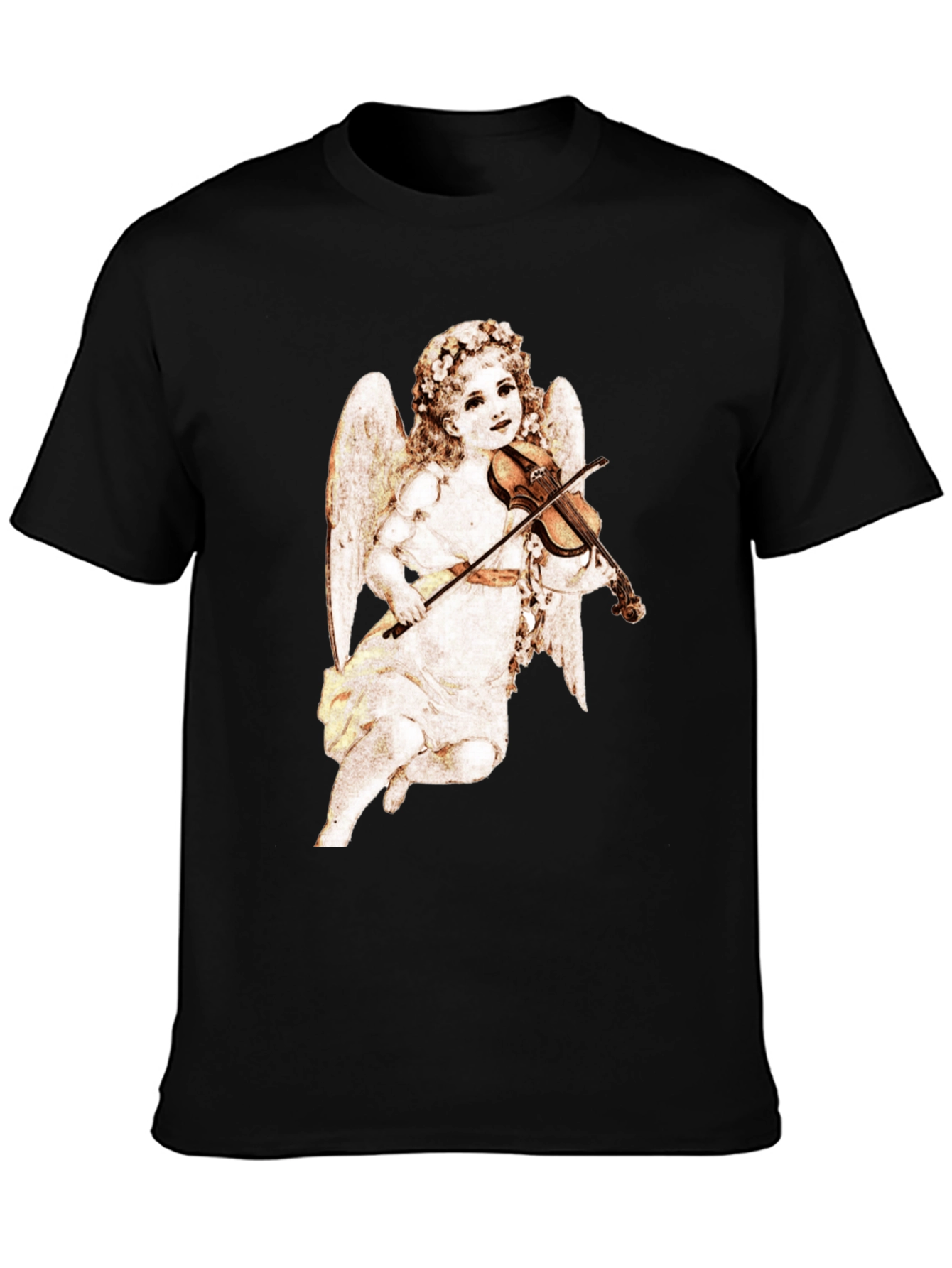 Cherub Playing Violin Black T-Shirt