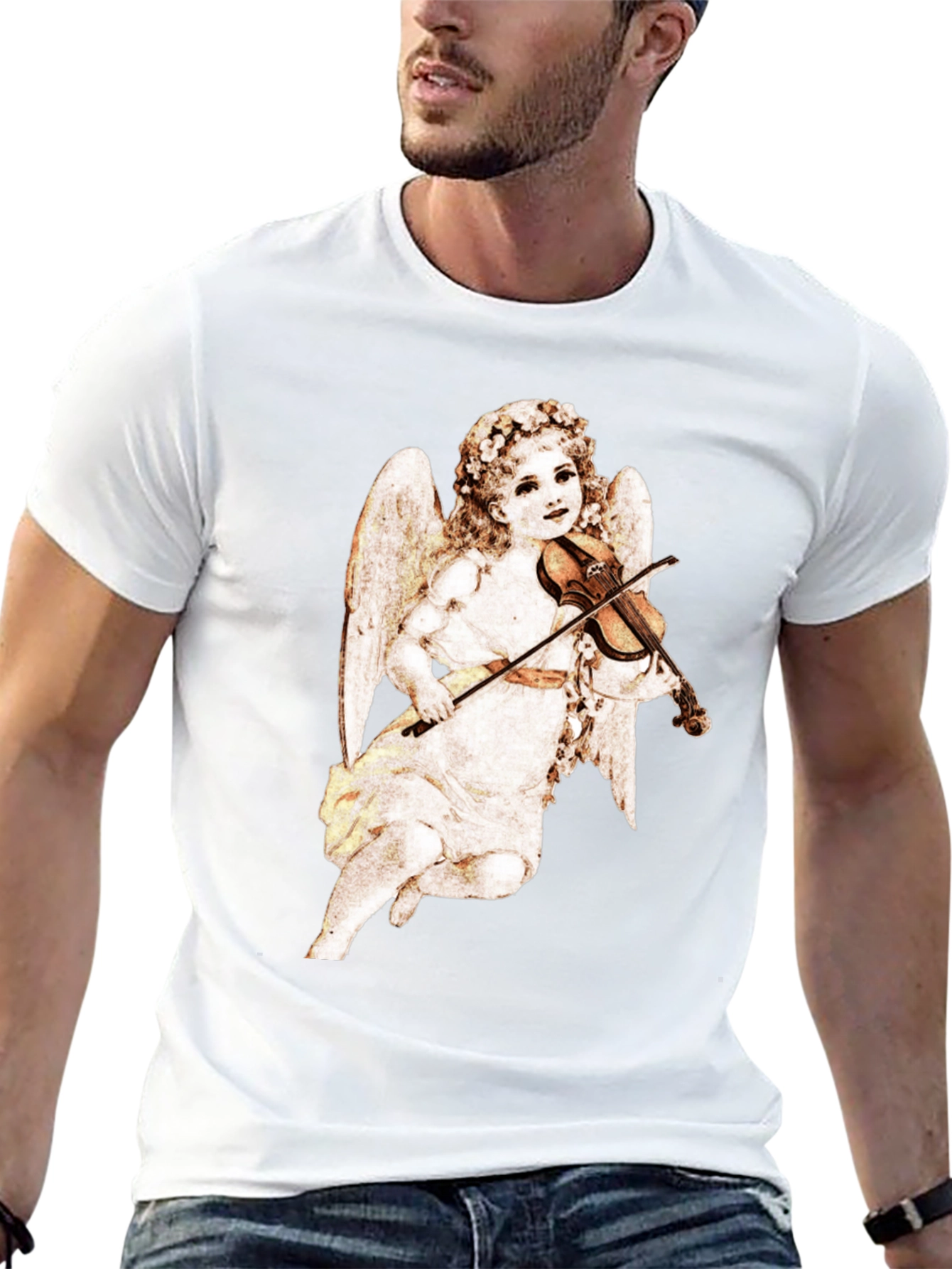 Cherub Playing Violin Black T-Shirt