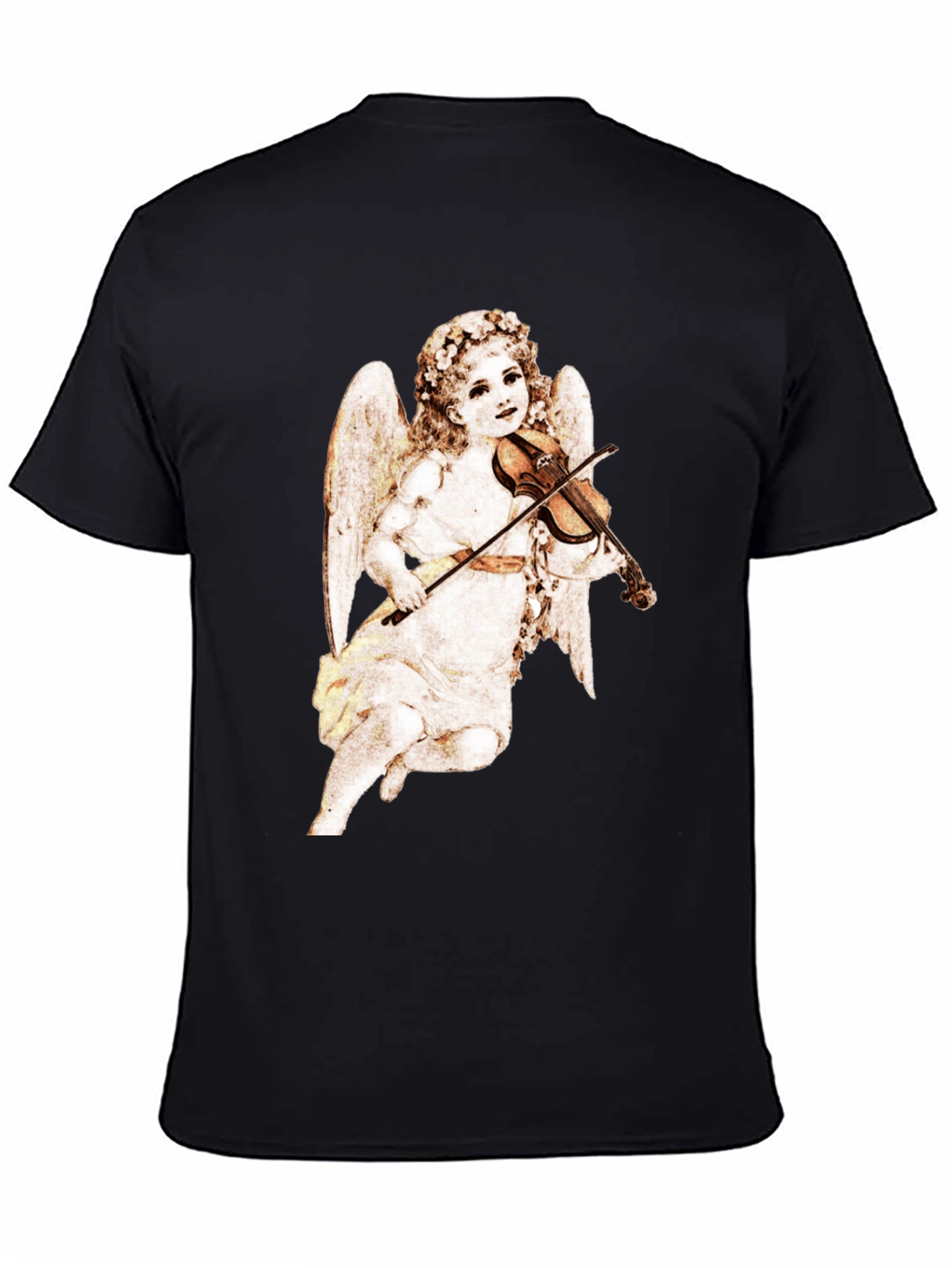 Cherub Playing Violin Black T-Shirt