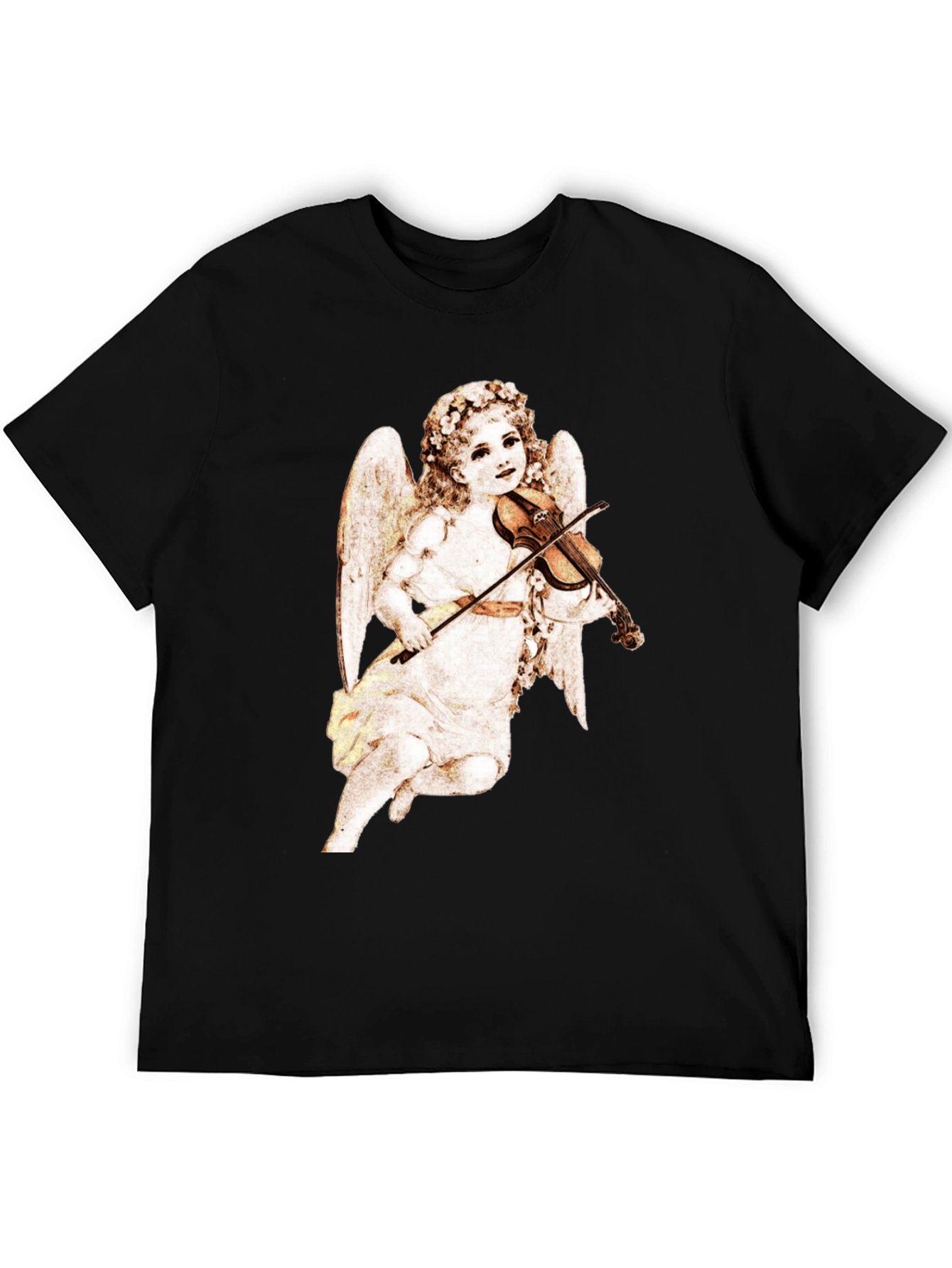 Cherub Playing Violin Black T-Shirt