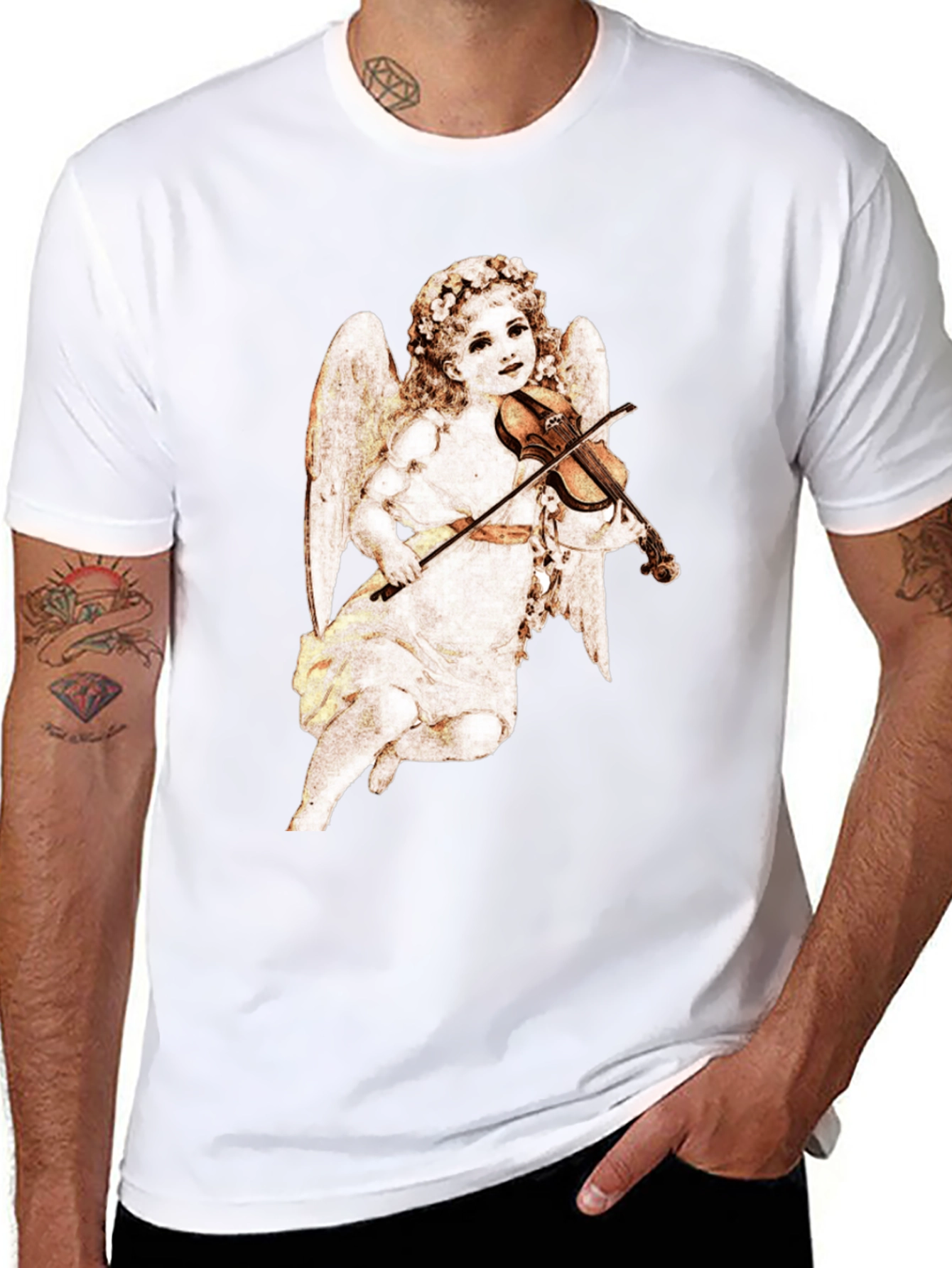 Cherub Playing Violin Black T-Shirt