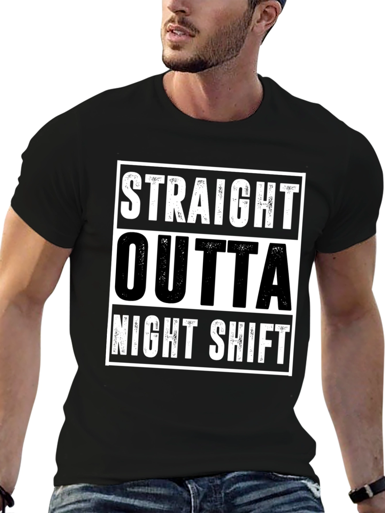 Straight Outta Night Shift Black Graphic Tee