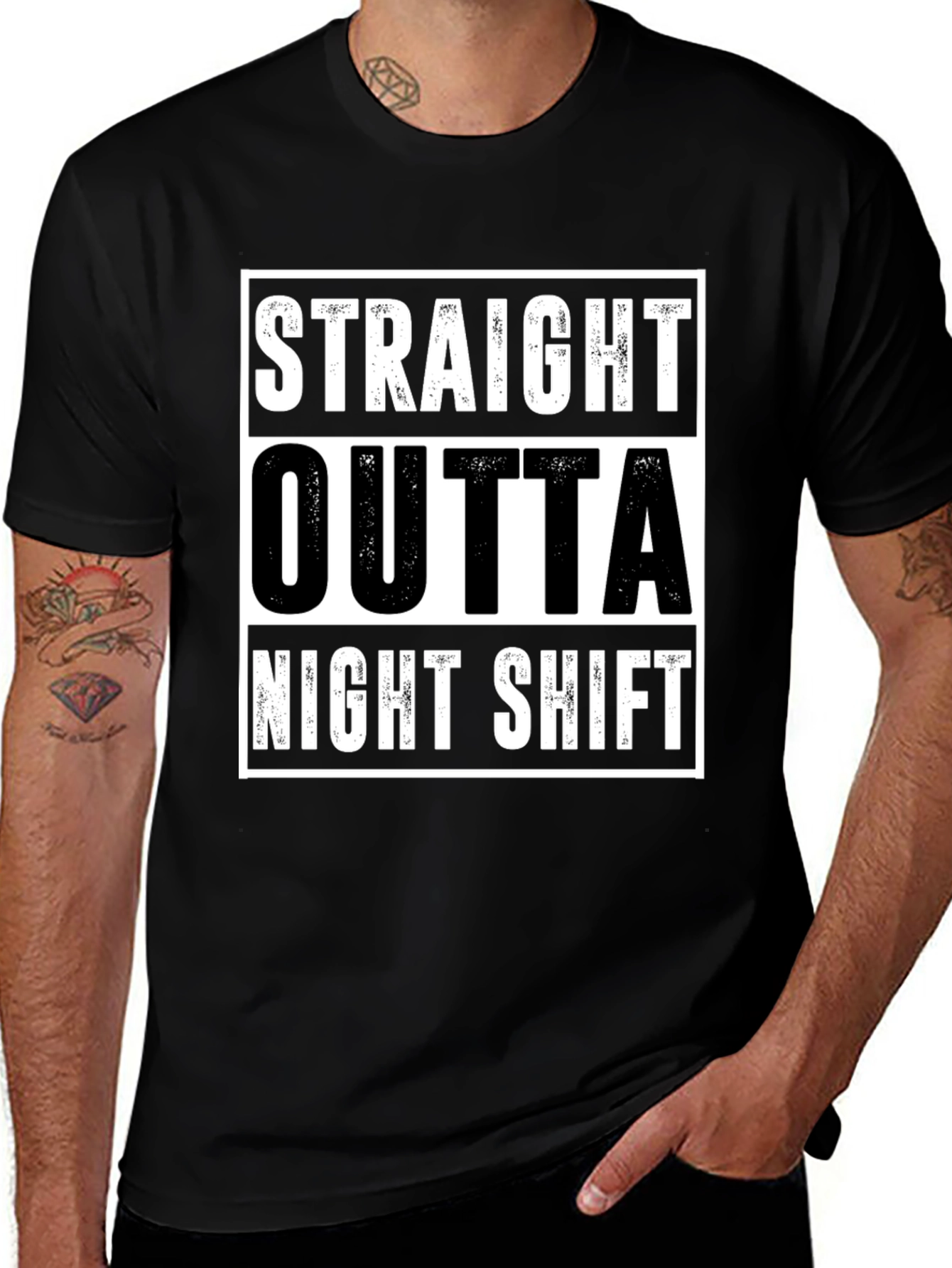 Straight Outta Night Shift Black Graphic Tee