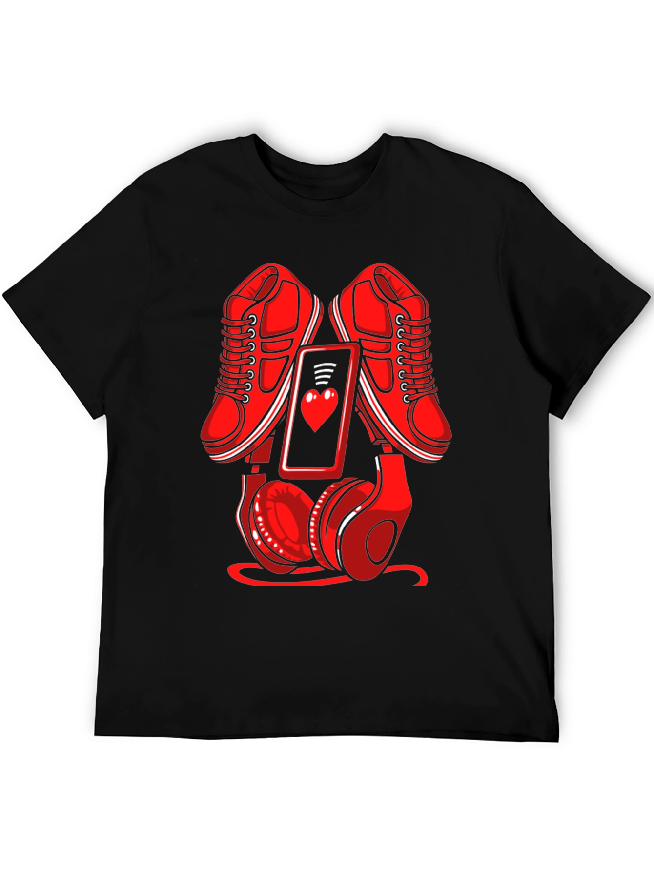 Red Sneakers Phone & Headphones Graphic T-Shirt