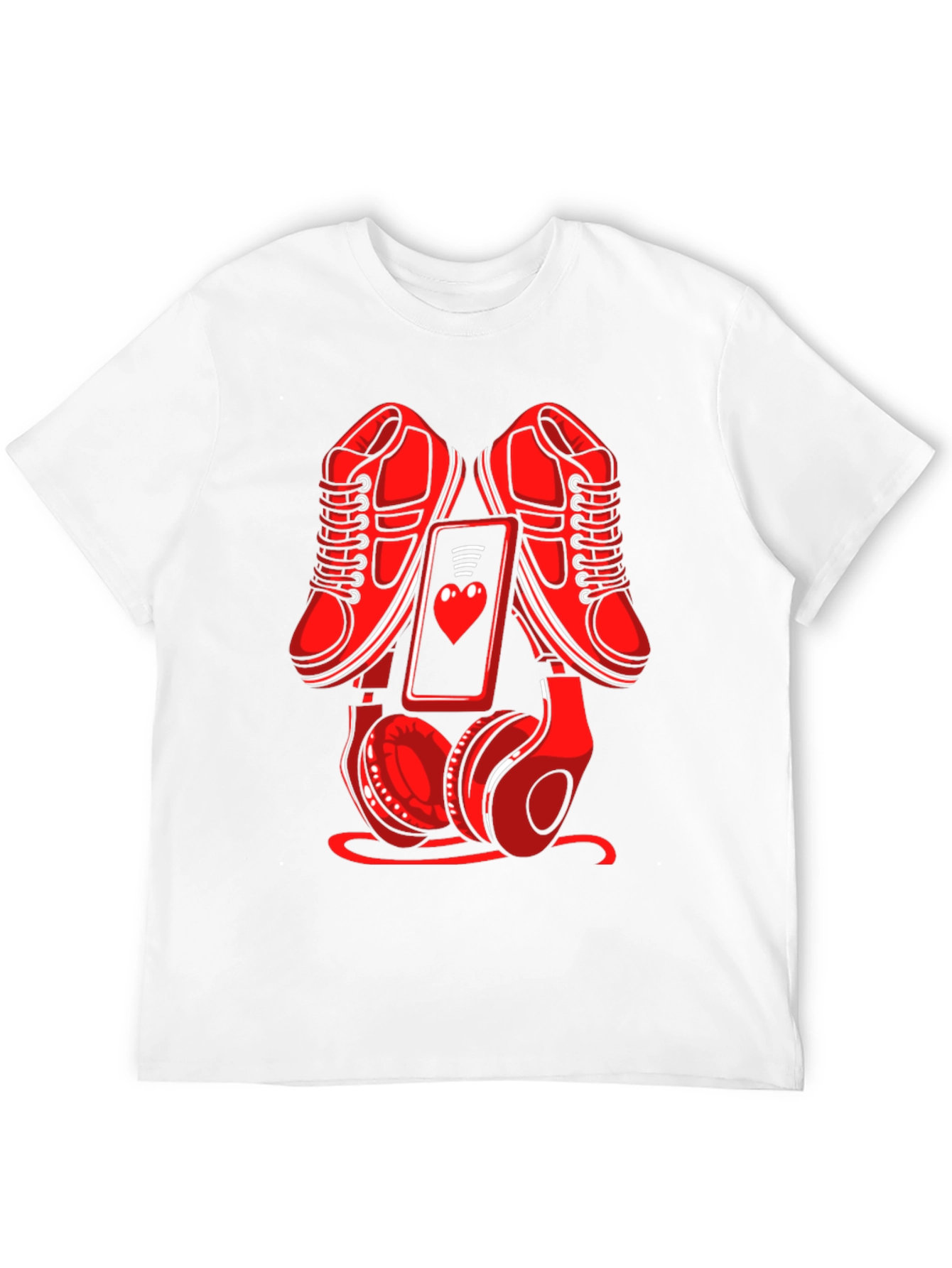 Red Sneakers Phone & Headphones Graphic T-Shirt