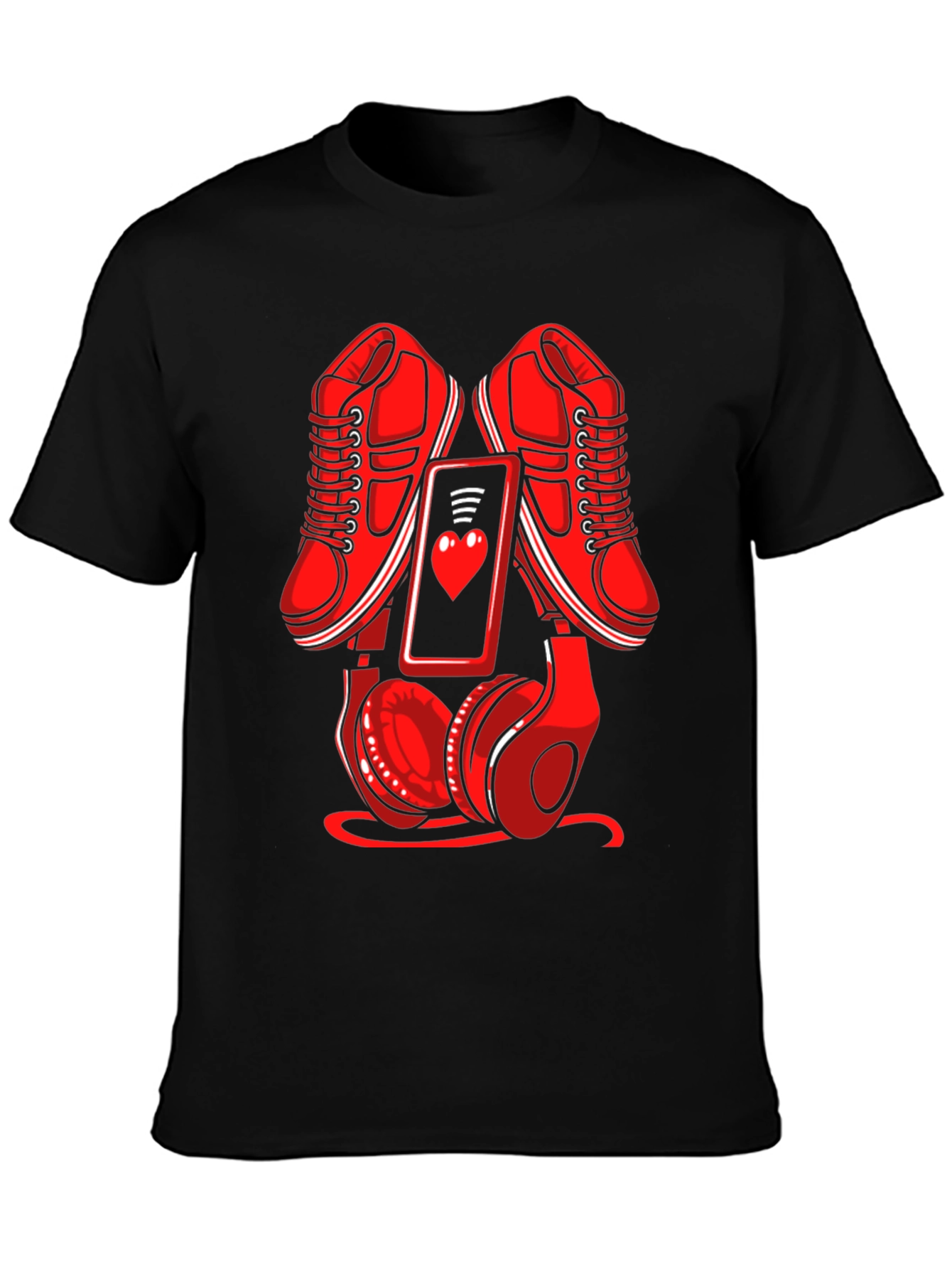 Red Sneakers Phone & Headphones Graphic T-Shirt