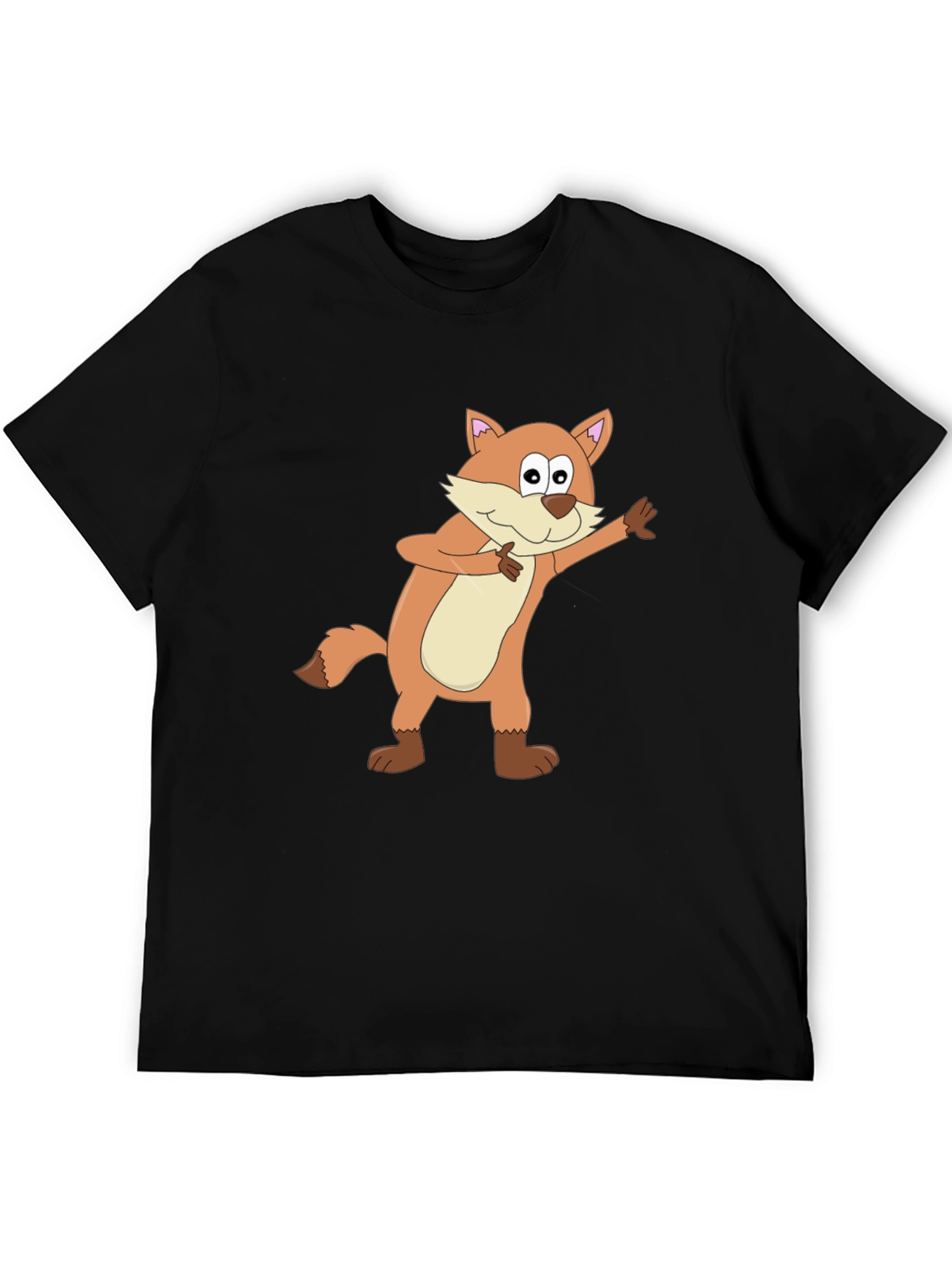 Cartoon Fox Graphic Black T-Shirt