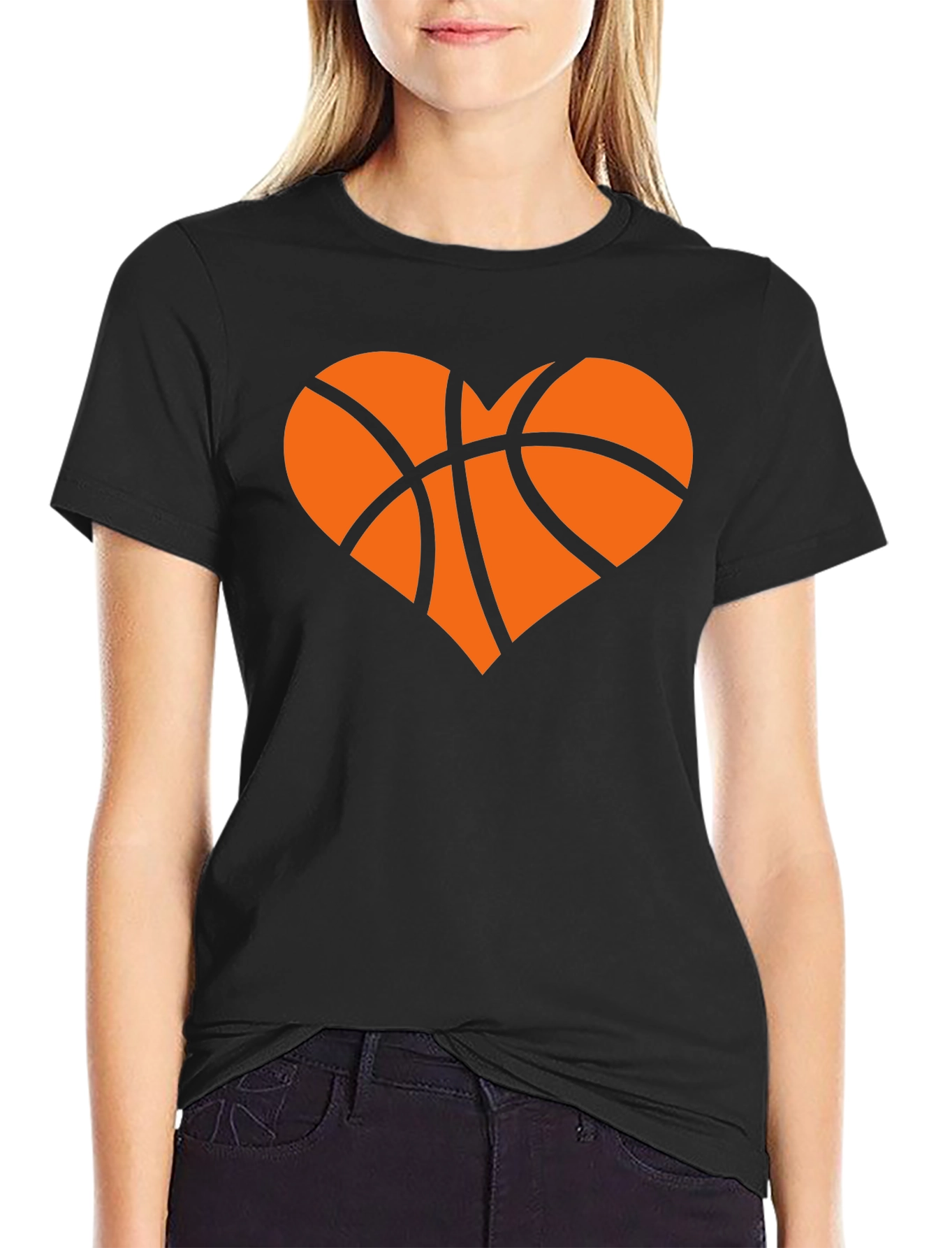 Basketball Heart Graphic Tee - Black Cotton T-Shirt