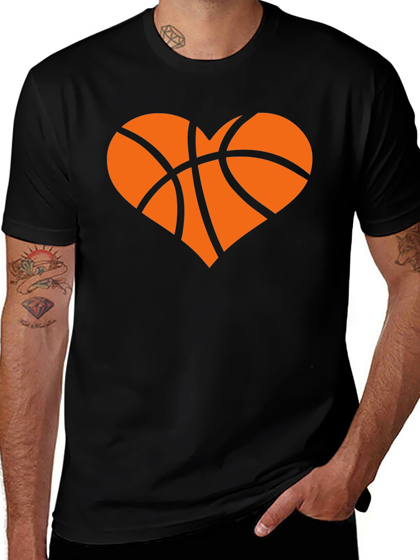 Basketball Heart Graphic Tee - Black Cotton T-Shirt